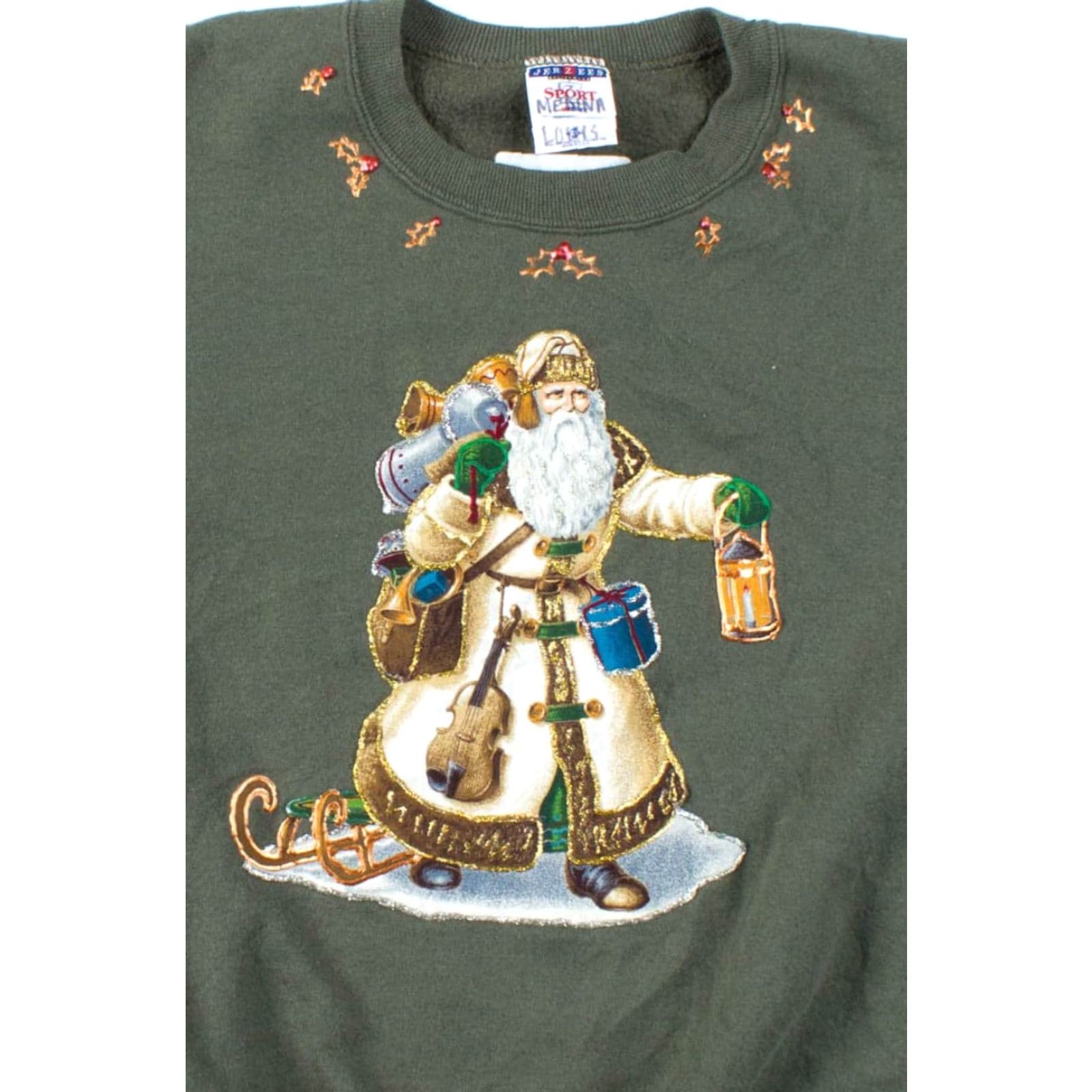 Jerzees VINTAGE Jerzees Green Ugly Christmas Sweatshirt 2X Adult Mens Womens Santa Christmas Sweatshirt Hoodie Size XXL / US 16-18 / IT 52-54 - 2 Thumbnail