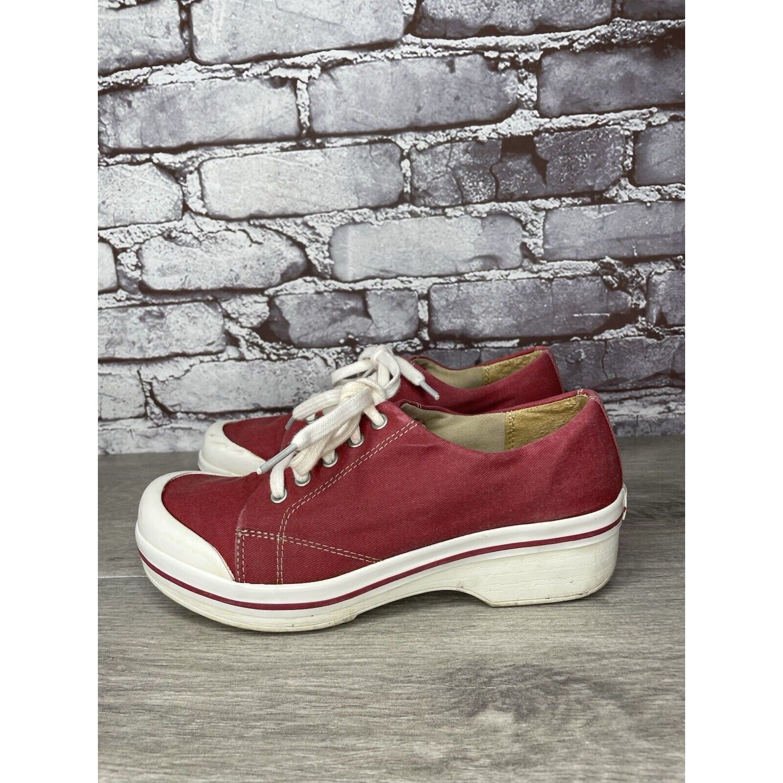 Other Dansko Vegan Red Fabric Canvas Lace Up Slip Workwear Clogs W Size US 7 / IT 37 - 23 Thumbnail