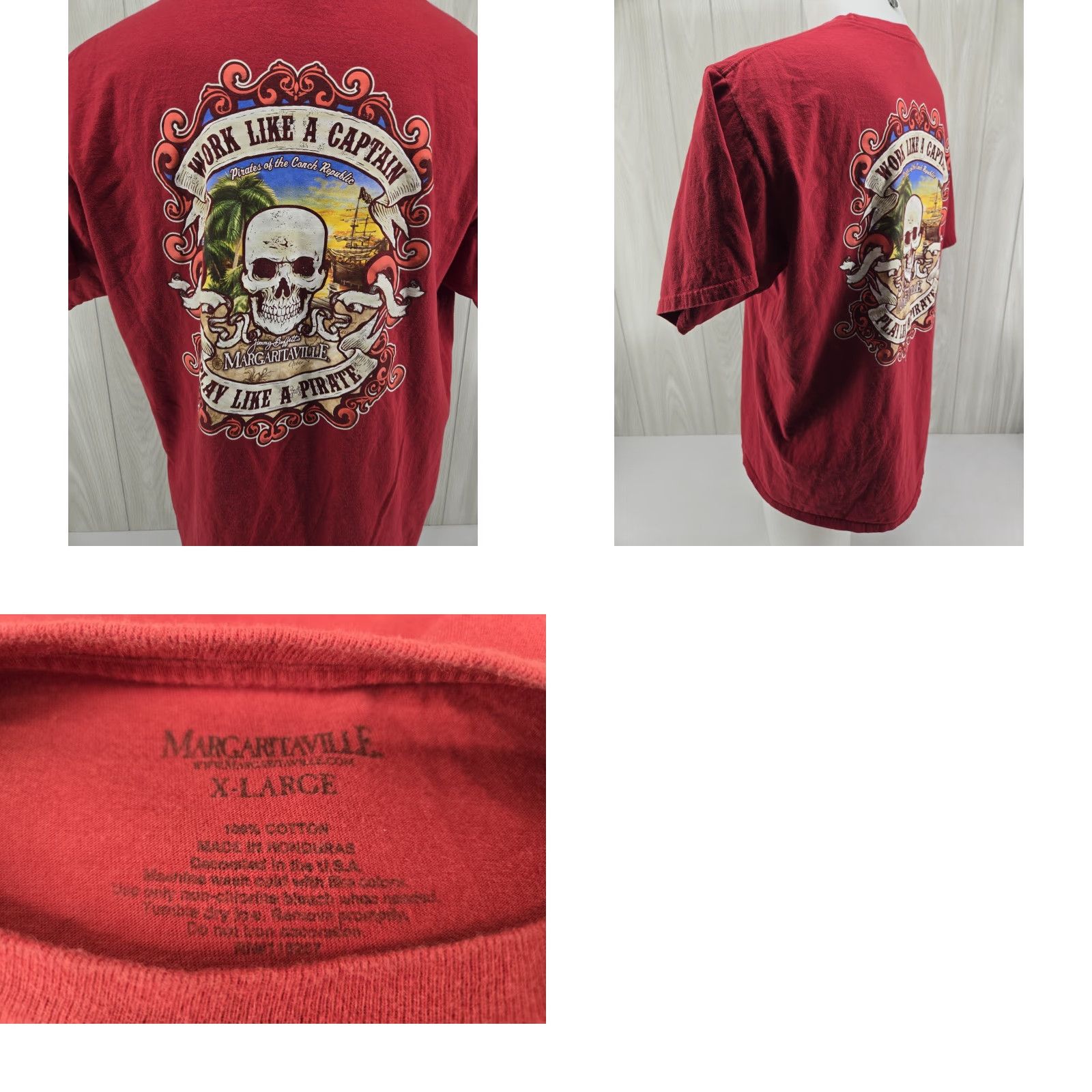Vintage Margaritaville T-Shirt Mens XL Red Short Sleeve Crew Neck Graphic Print Nashville 90s? Size US M / EU 48-50 / 2 - 8 Thumbnail