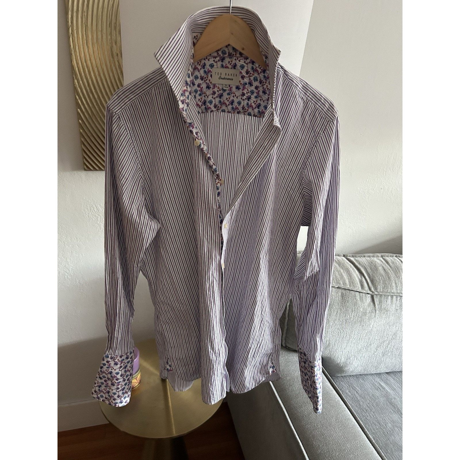 Ted Baker Ted Baker London Stripped Floral Extended-Cuff Shirt 16 1/2 Size US M / EU 48-50 / 2 - 4 Thumbnail