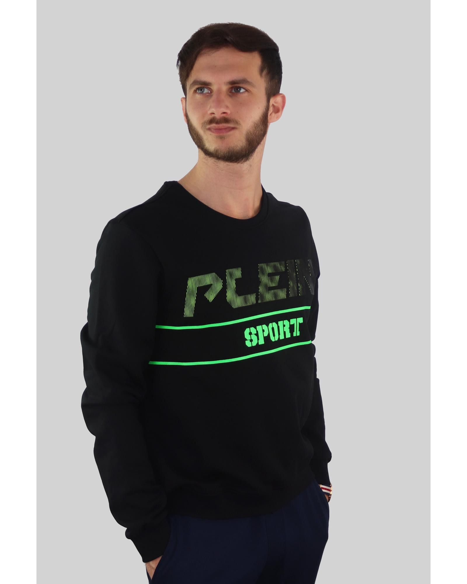 image of Philipp Plein Solid Round Neck Long Sleeve Sweatshirt in Black, Men's (Size Medium)