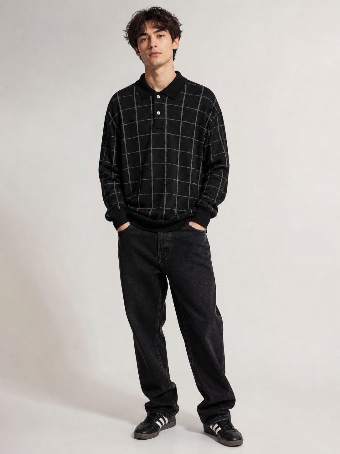 Comme des Garcons Homme Vintage 80's CDGH Checkered Knit Long Sleeve Polo Shirt Size US L / EU 52-54 / 3 - 2 Thumbnail