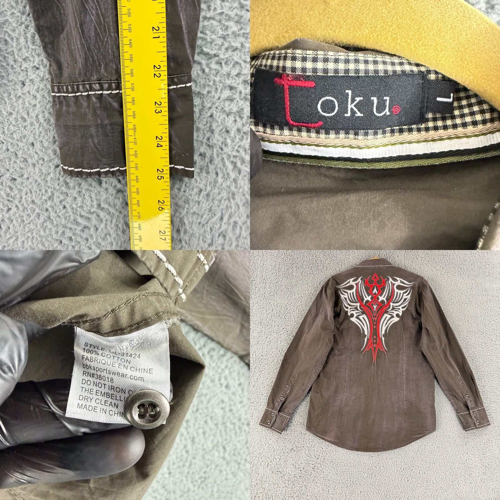 Vintage Toku Embellished Western Button-Up Shirt Mens L Brown Long Sleeve Cotton Size US L / EU 52-54 / 3 - 8 Thumbnail