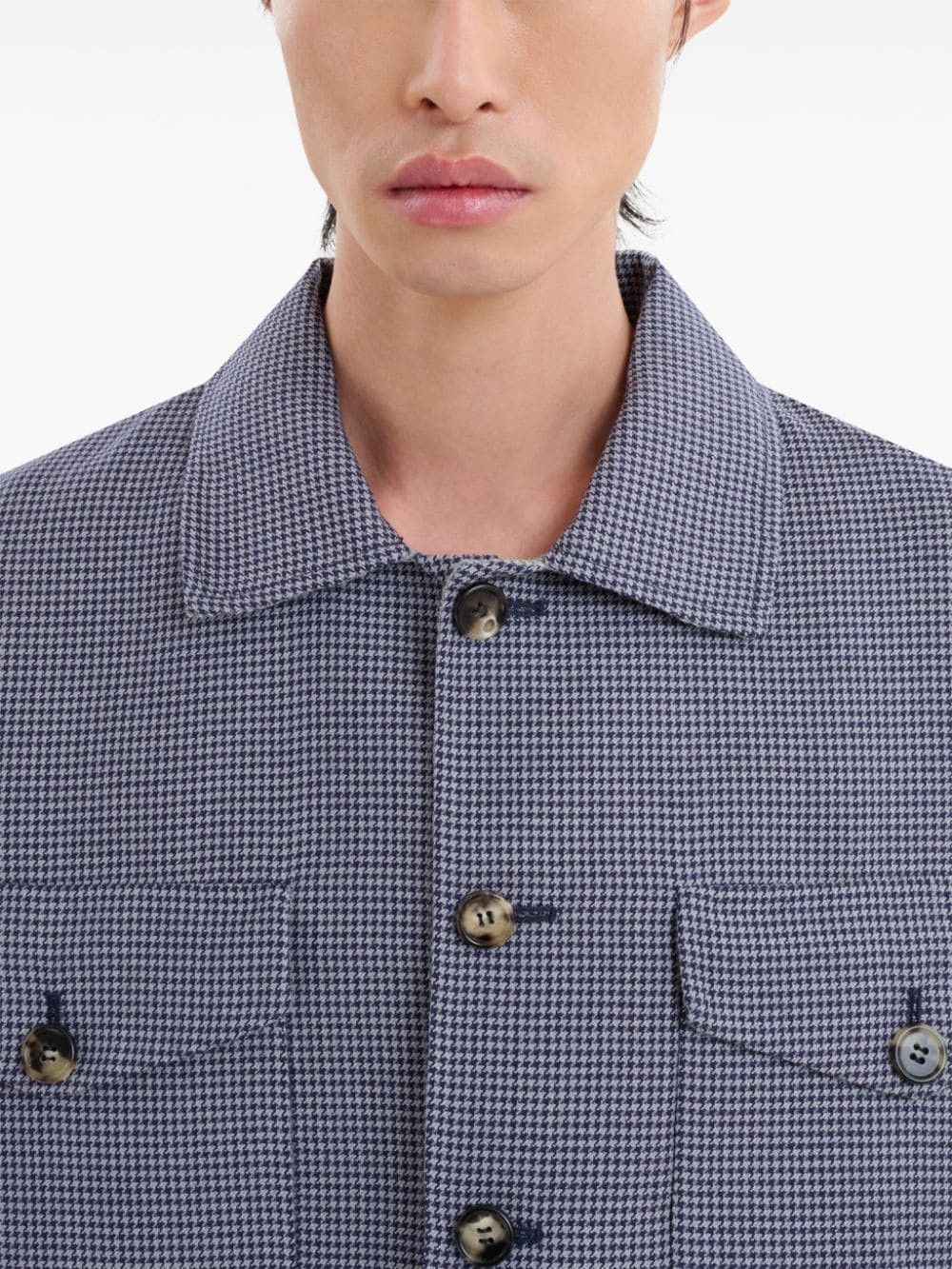 Marni o1w1db11025 Houndstooth-Print Flap-Pocket Shirt in Blue Size US M / EU 48-50 / 2 - 4 Thumbnail