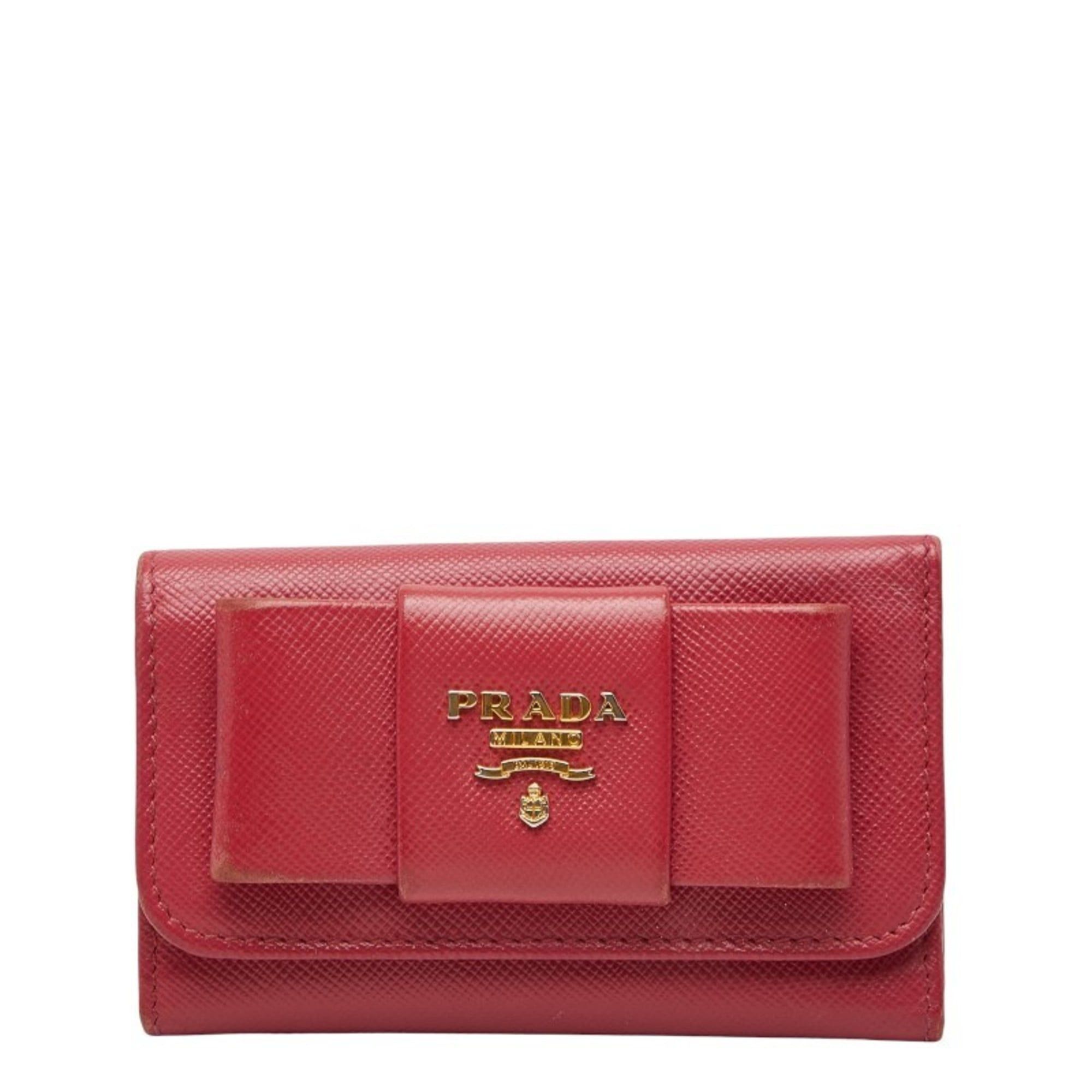 Prada 6-Row Ribbon Key Case 1M0222 Black Saffiano Leather Women's PRADA