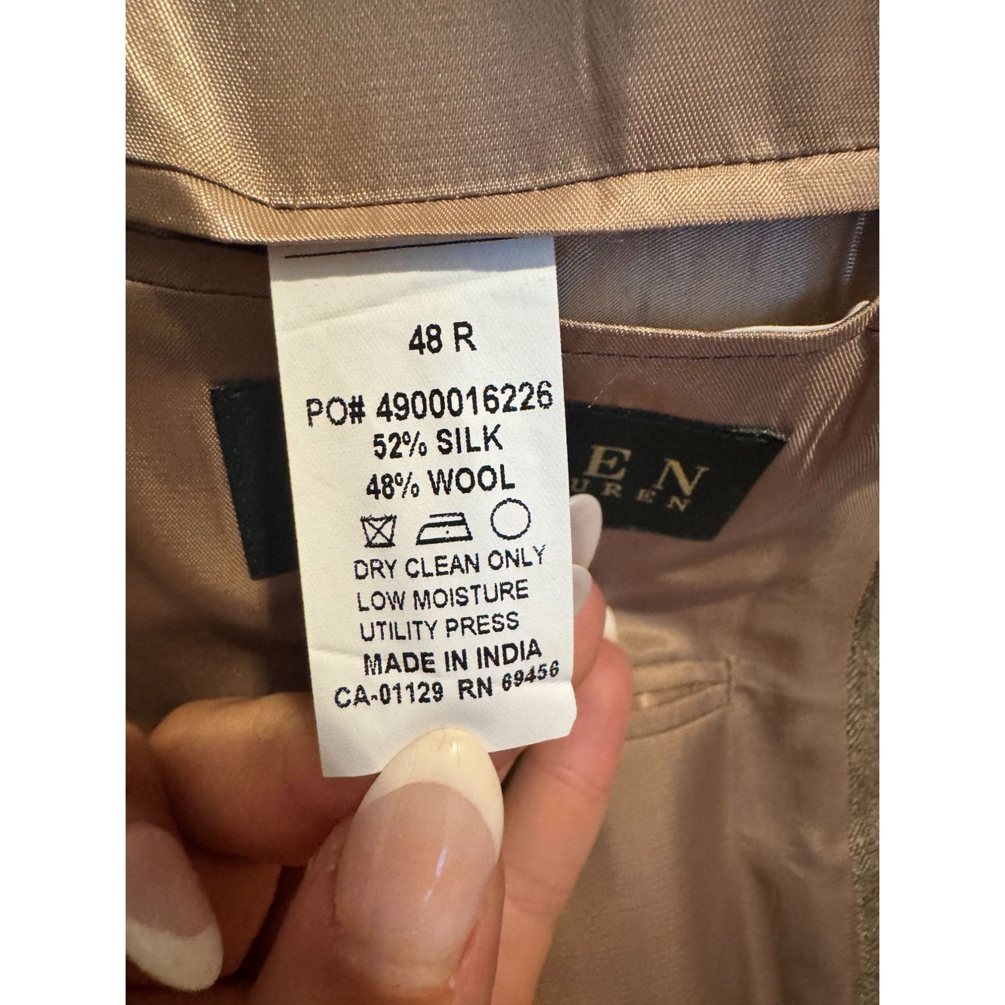 Lauren Ralph Lauren VTG Ralph Lauren Mens Tan Gray Sport Coat Blazer 48R Silk Wo Size 48R - 4 Thumbnail