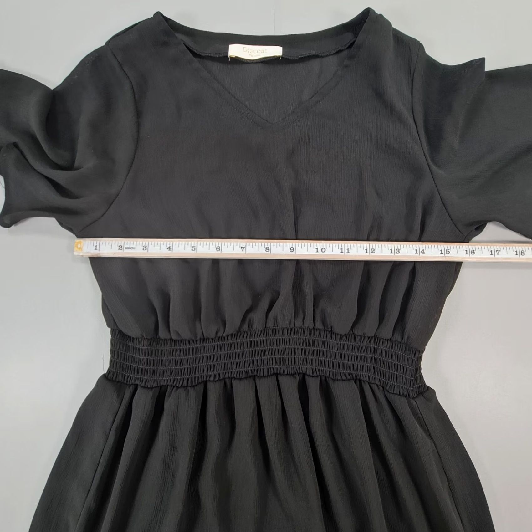 Vintage Discoat Parisien Womens Dress Black S Midi Short Sleeve V-Neck Pullover Casual Fashion Size 28" / US 6 / IT 42 - 6 Thumbnail