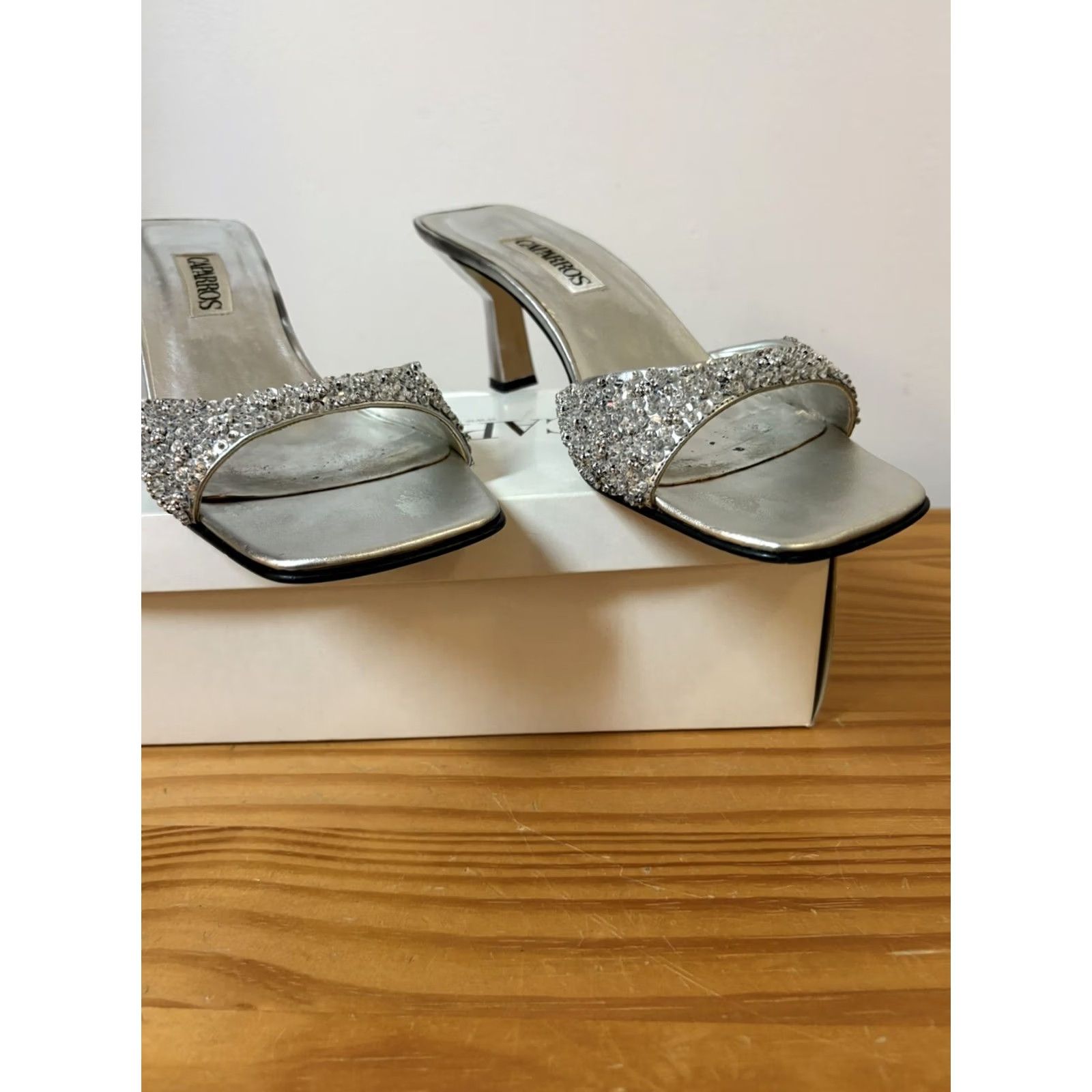 Vintage Caparros Women Size 10 Silver Heels Rhinestone Strap Strappy Wedding Heel Caparros Women Shoes 10 Silver Heels Rhinestone Strap Women Mens? Size US 10 / IT 40 - 3 Thumbnail