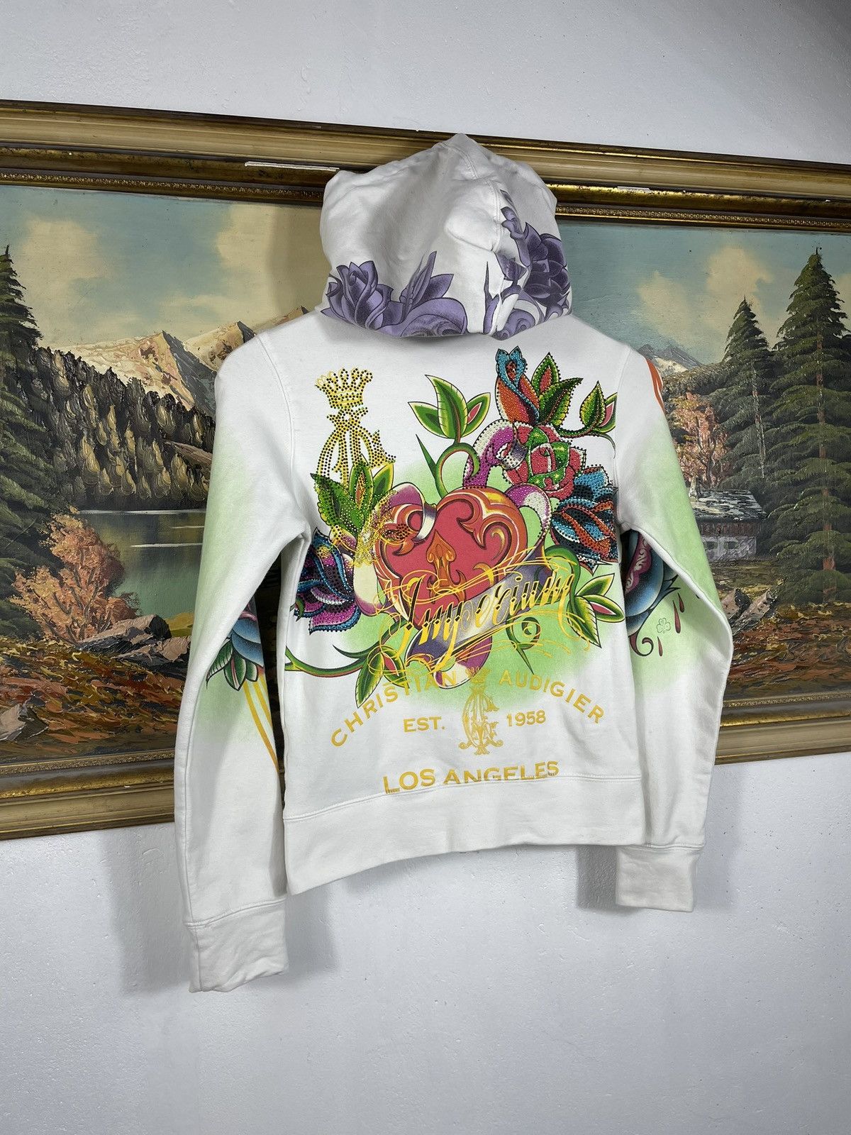 Christian Audigier × Ed Hardy × Vintage Ed Hardy Retro 00s Hoodie With Crystals Affliction Grunge Size US XXS / EU 40 - 8 Thumbnail