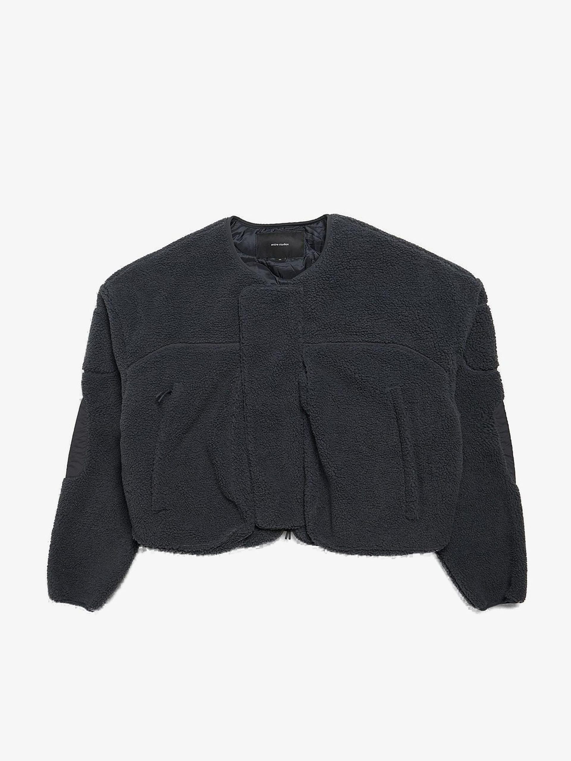image of Entire Studios Navy Quilted Zipped Fleece Polyester Jacket, Men's (Size 2XL)