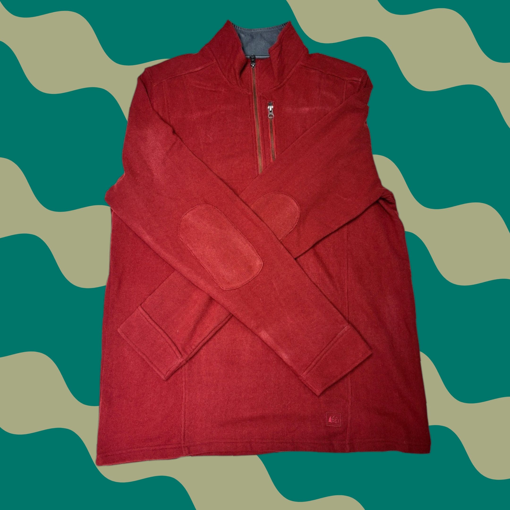 Vintage REI Co-op Mens XL Quarter Zip Pullover Burgundy Elbow Patch Outdoor Sweater Size US XL / EU 56 / 4 - 1 Thumbnail