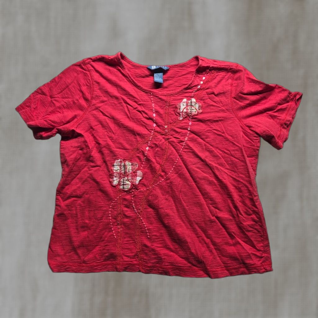 Vintage Koret Shirt Adult XL Red Floral Embroidered Short Sleeve Blouse Women Size XL / US 12-14 / IT 48-50 - 1 Thumbnail