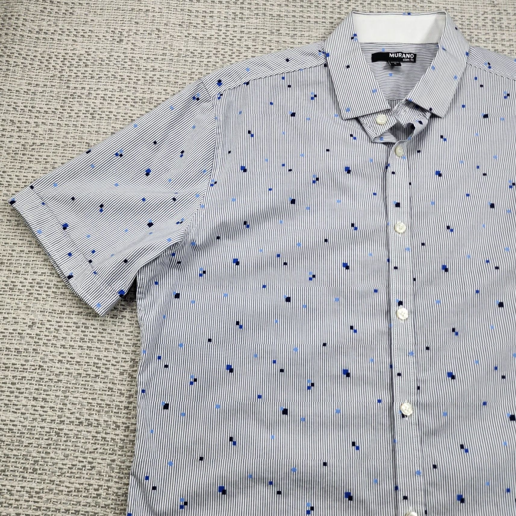 Murano Murano Shirt Mens Large Blue Stripe Slim Fit Short Sleeve Button Down Micro Dot Size US L / EU 52-54 / 3 - 3 Thumbnail