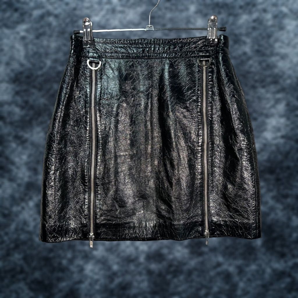 Vintage Michelle Mason Womens Skirt 2 Black Lambskin Mini Zipper Accents Leather Polyester Short Vintage/Shirt? Size 26" / US 2 / IT 38 - 1 Thumbnail