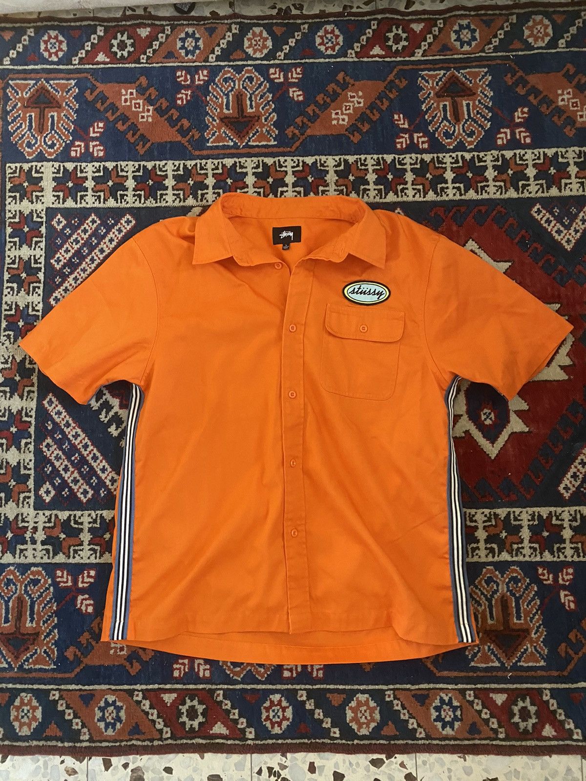 Stussy Stussy orange side taped shirt | Grailed