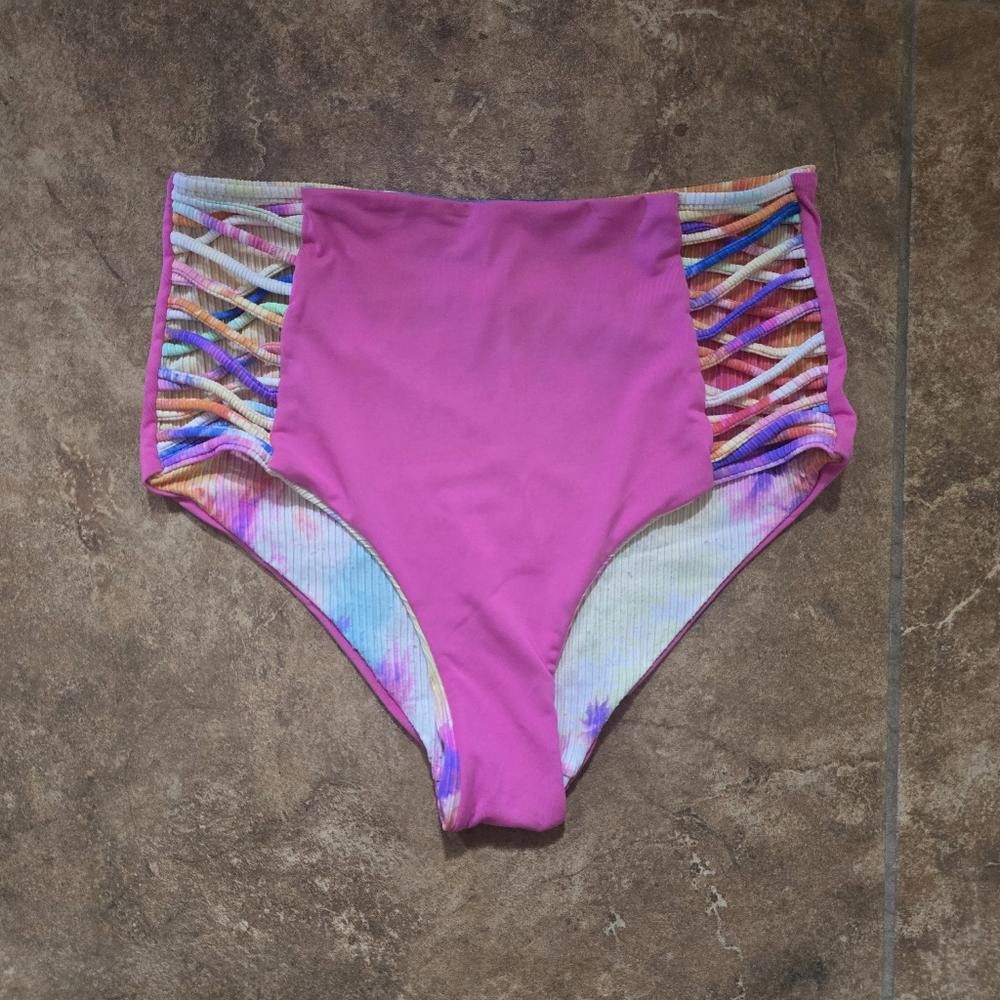 Designer Rainbow Reversible TB High Bikini Bottoms Size ONE SIZE - 2 Thumbnail