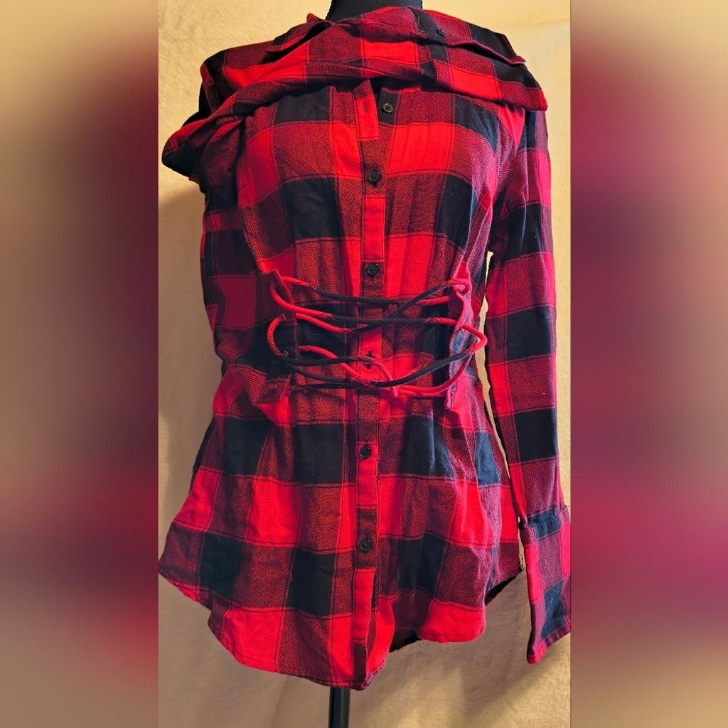 Express Express Plaid Lace-Up Women's Vintage Button Down Shirt Size S / US 4 / IT 40 - 5 Thumbnail