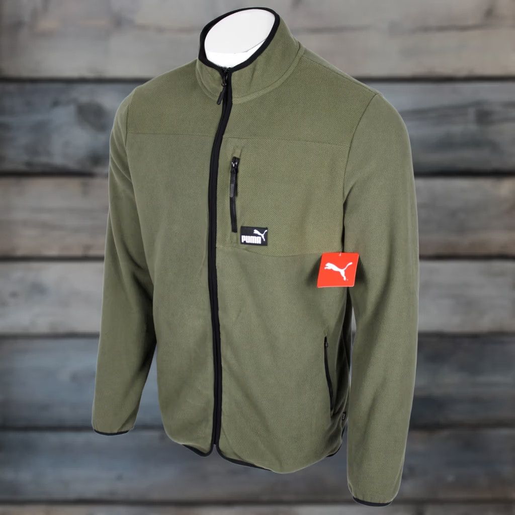 Puma Puma Men's Full Zip Jacket Polar Fleece Colorblocked M Medium Olive Green Size US M / EU 48-50 / 2 - 1 Thumbnail