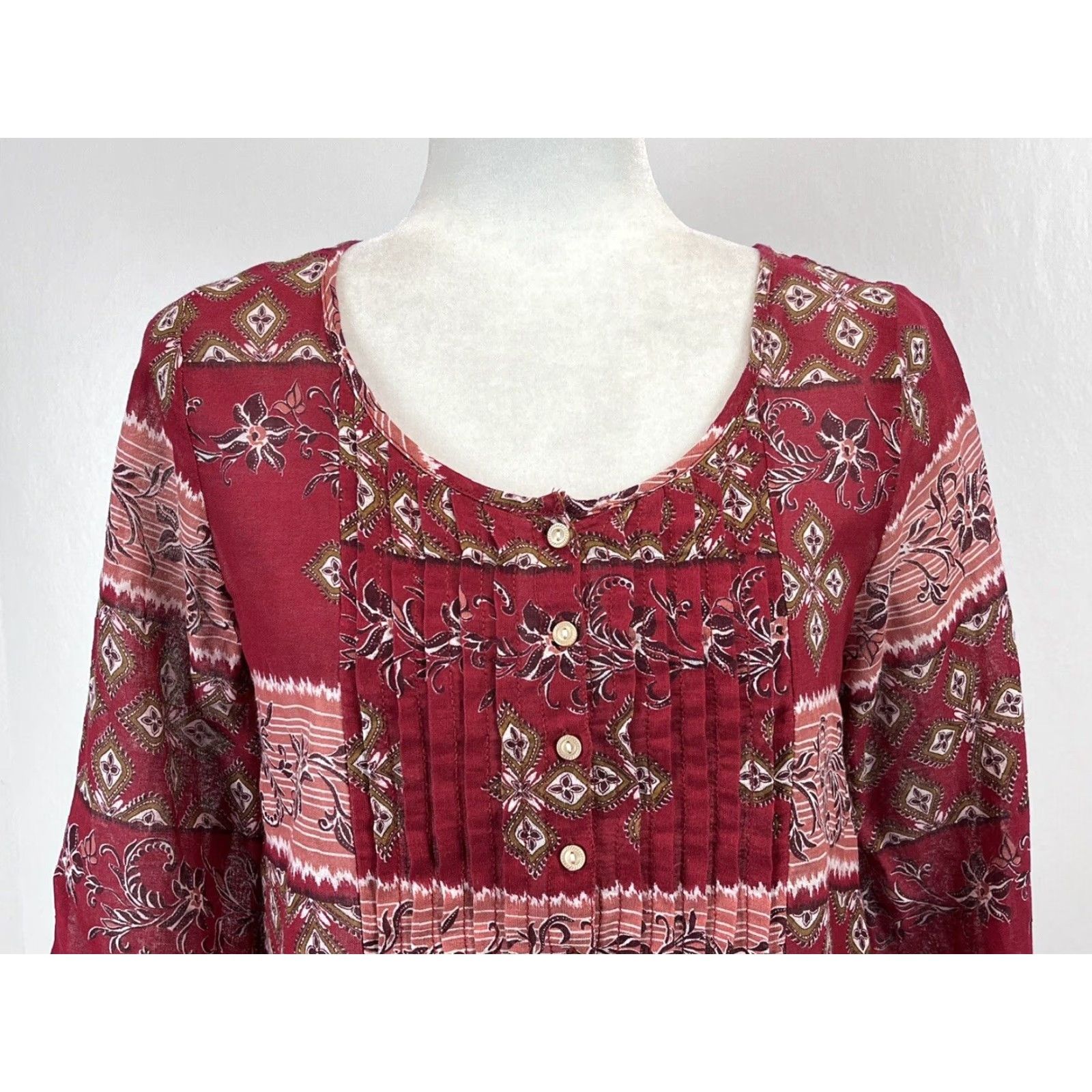 Vintage Ralph Lauren Womens Peasant Blouse Top Small Red Floral 3/4 Sleeve Cotton Casual Size S / US 4 / IT 40 - 5 Thumbnail