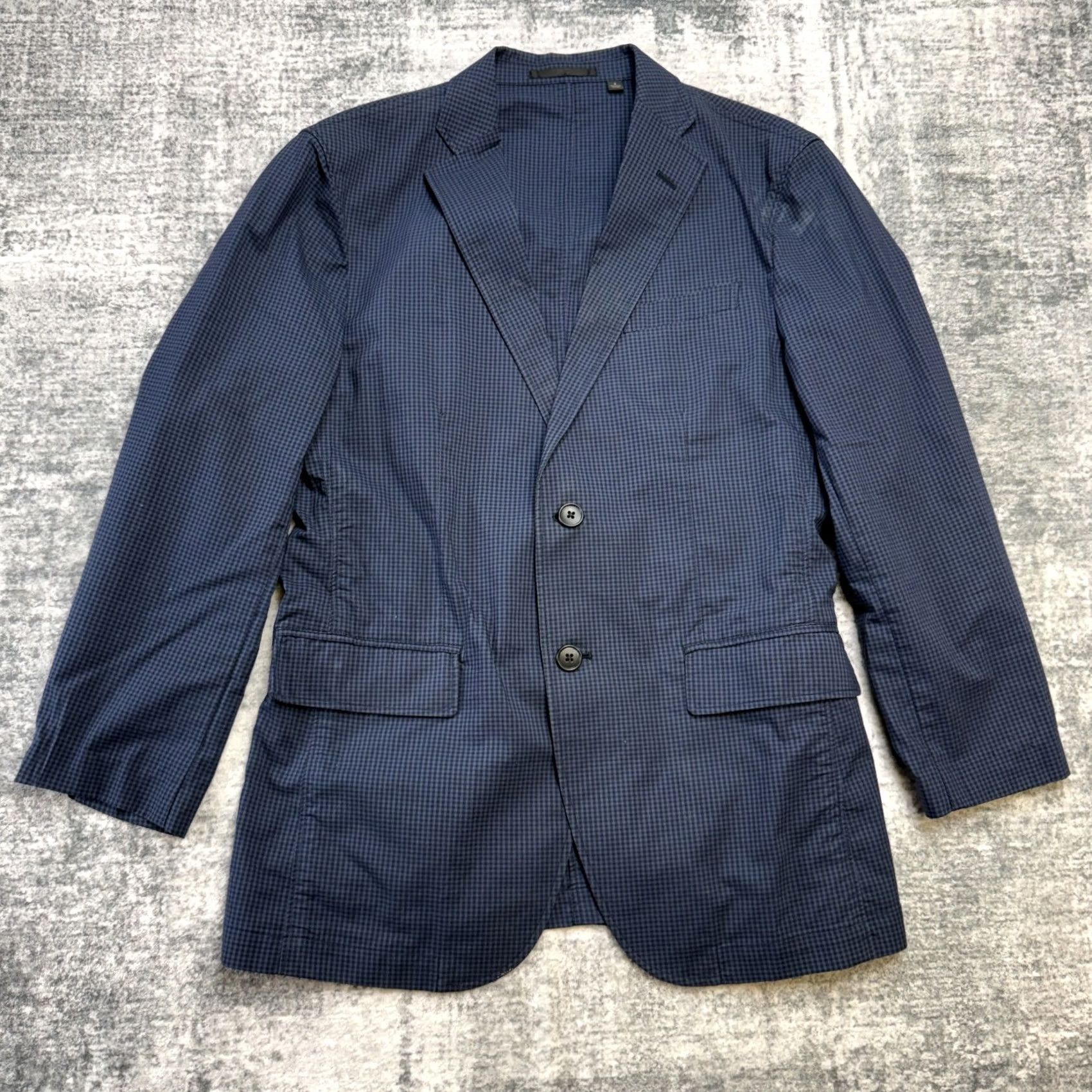 Uniqlo Uniqlo Blazer Mens S Navy Blue Gingham Check Lightweight Unstructured Jacket Size 36R - 3 Thumbnail