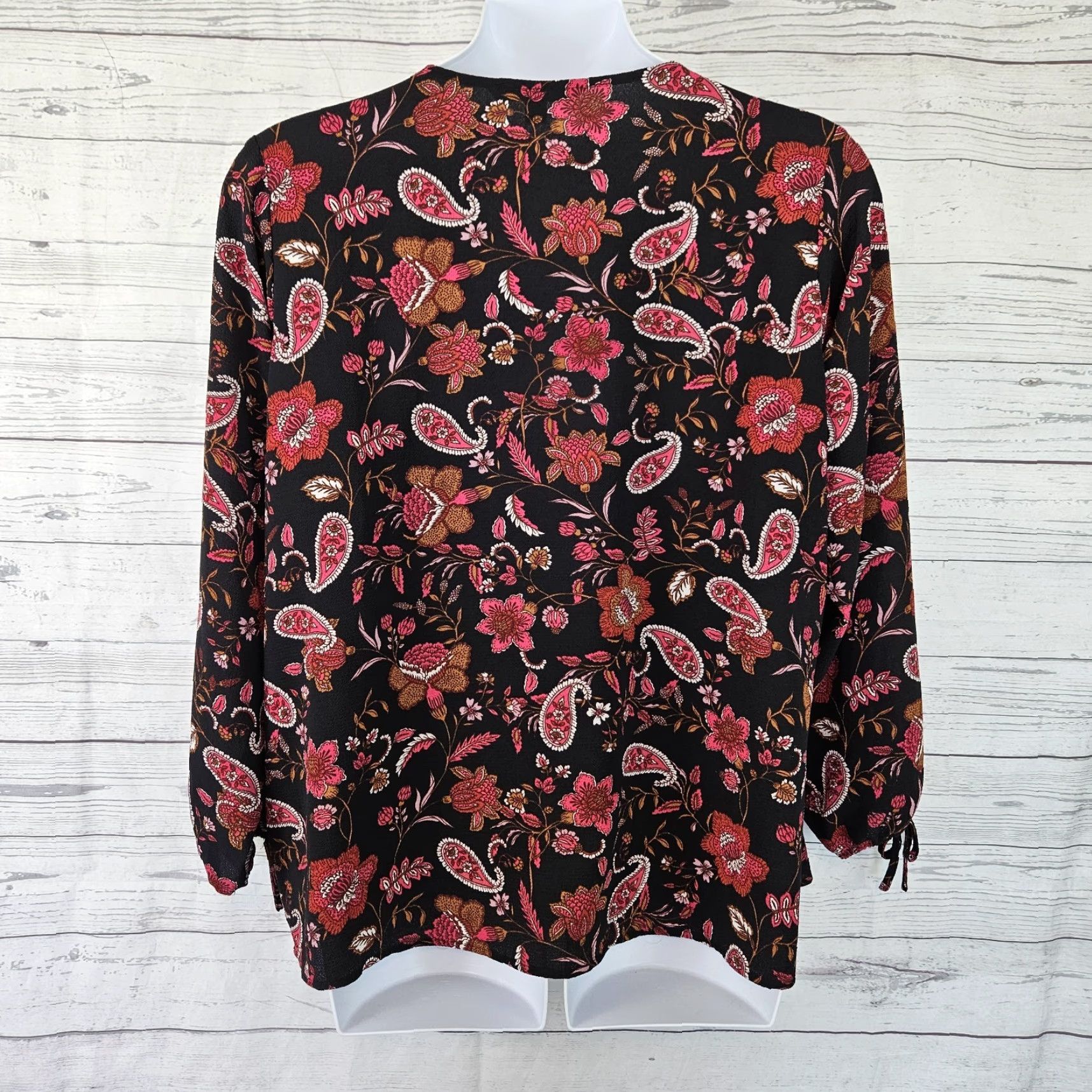 Vintage Zac & Rachel Womens Top 1X Black Pink Floral Paisley Long Sleeve V-Neck Blouse Size XL / US 12-14 / IT 48-50 - 4 Thumbnail