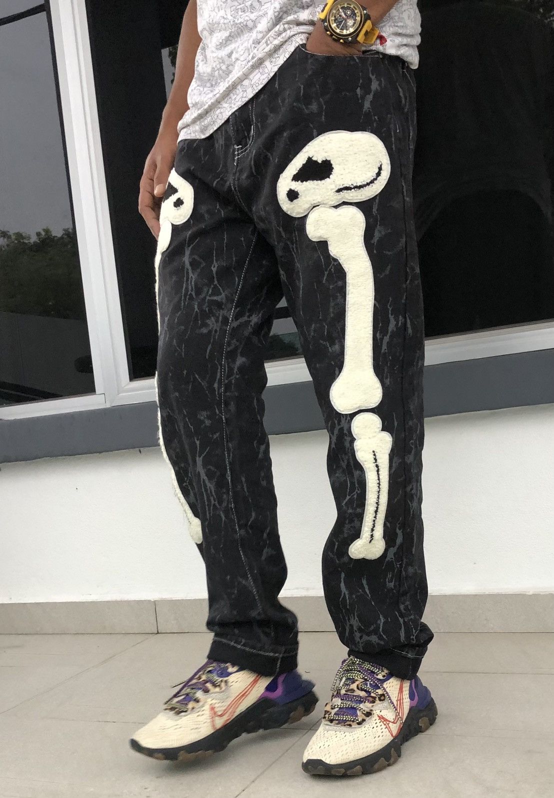 Japanese Brand Japanese Black Bone Print Zipper-Pocketed Casual Punk Jeans Size US 36 / EU 52 - 17 Thumbnail