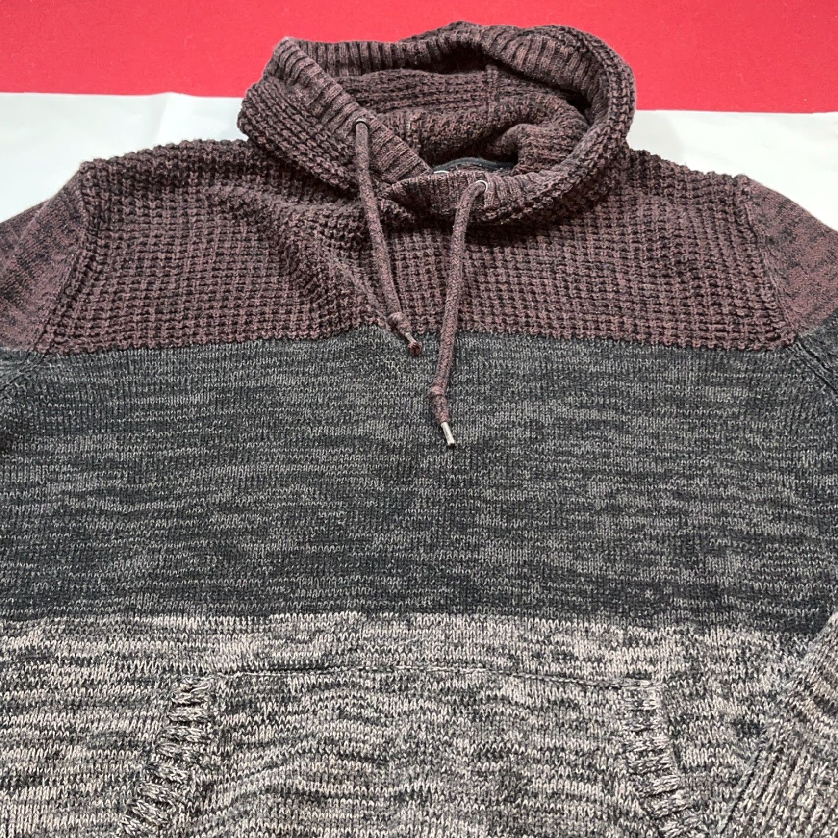 Vintage Retrofit WAFFLE Knit Sweater Hoodie Front Pocket Purple Gray Black MENS XL Size US XL / EU 56 / 4 - 3 Thumbnail
