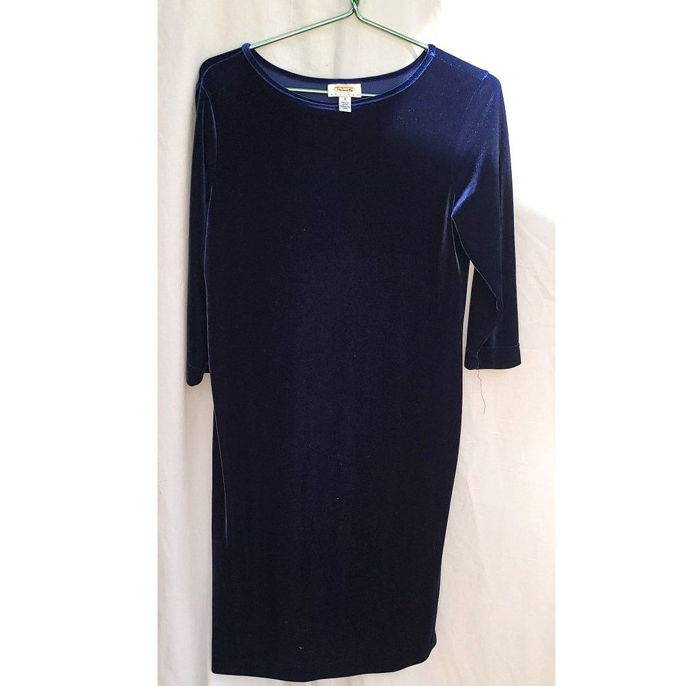 Robert Talbott Talbots Navy Blue Velour Knee Length Dress Long Sleeve Small Size S / US 4 / IT 40 - 2 Thumbnail