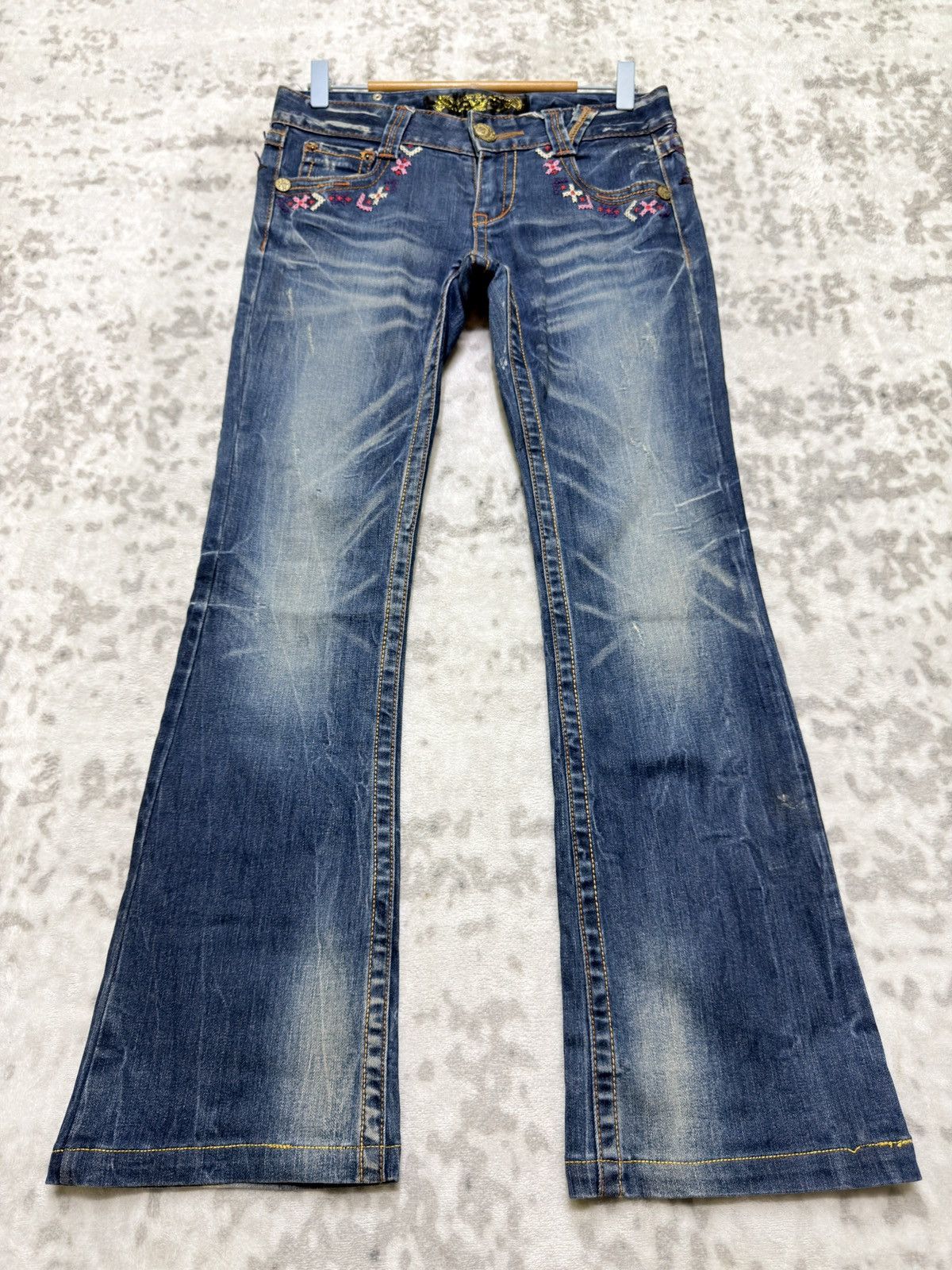 Hysteric Glamour Red Pepper Y2K Mud Wash Embroidered Wing Flare Bootcut Jeans Size US 28 / EU 44 - 2 Thumbnail