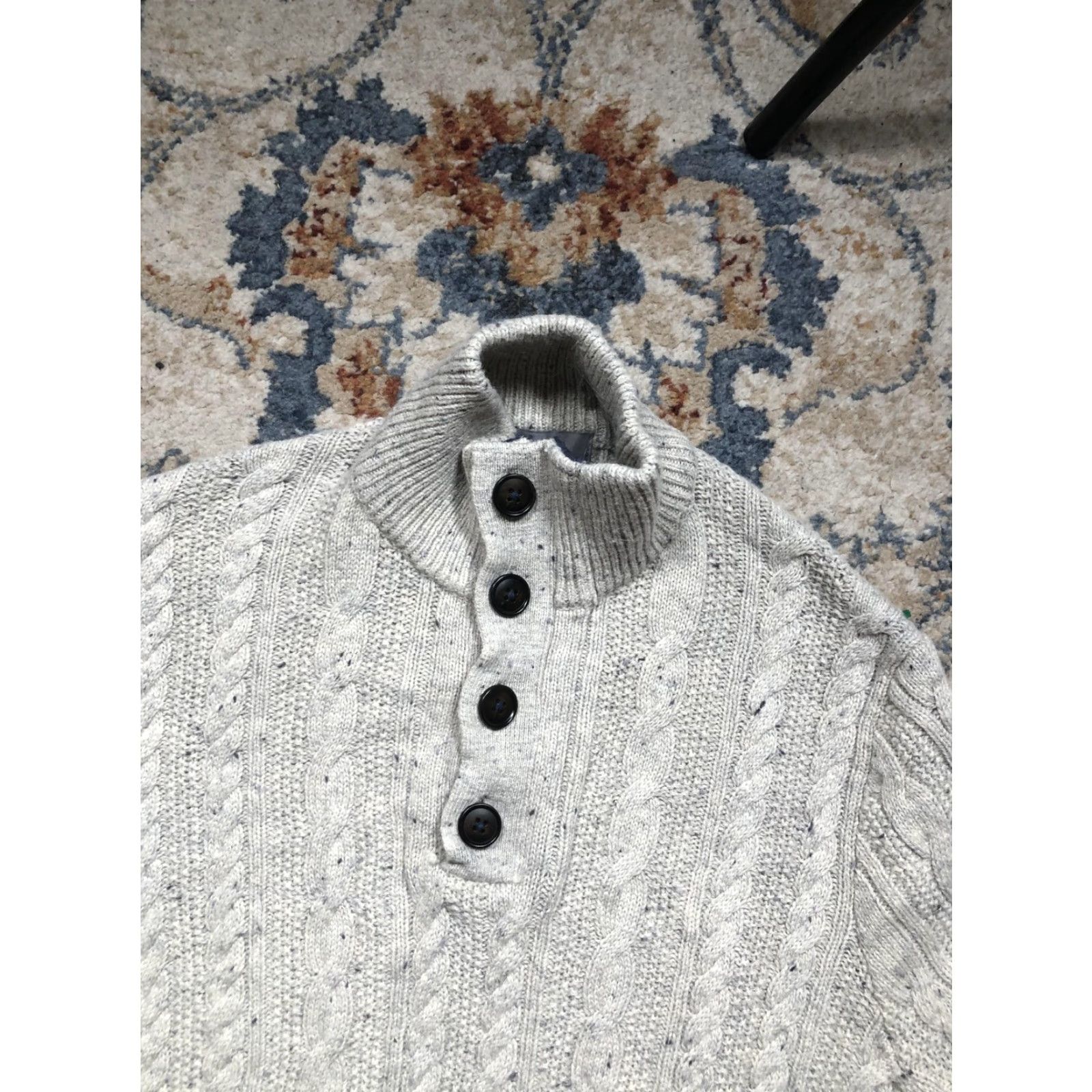 Marks & Spencer Marks & Spencer Sweater Mens Medium Gray Cable Knit Mock Neck Henley Wool Blend Size US M / EU 48-50 / 2 - 6 Thumbnail