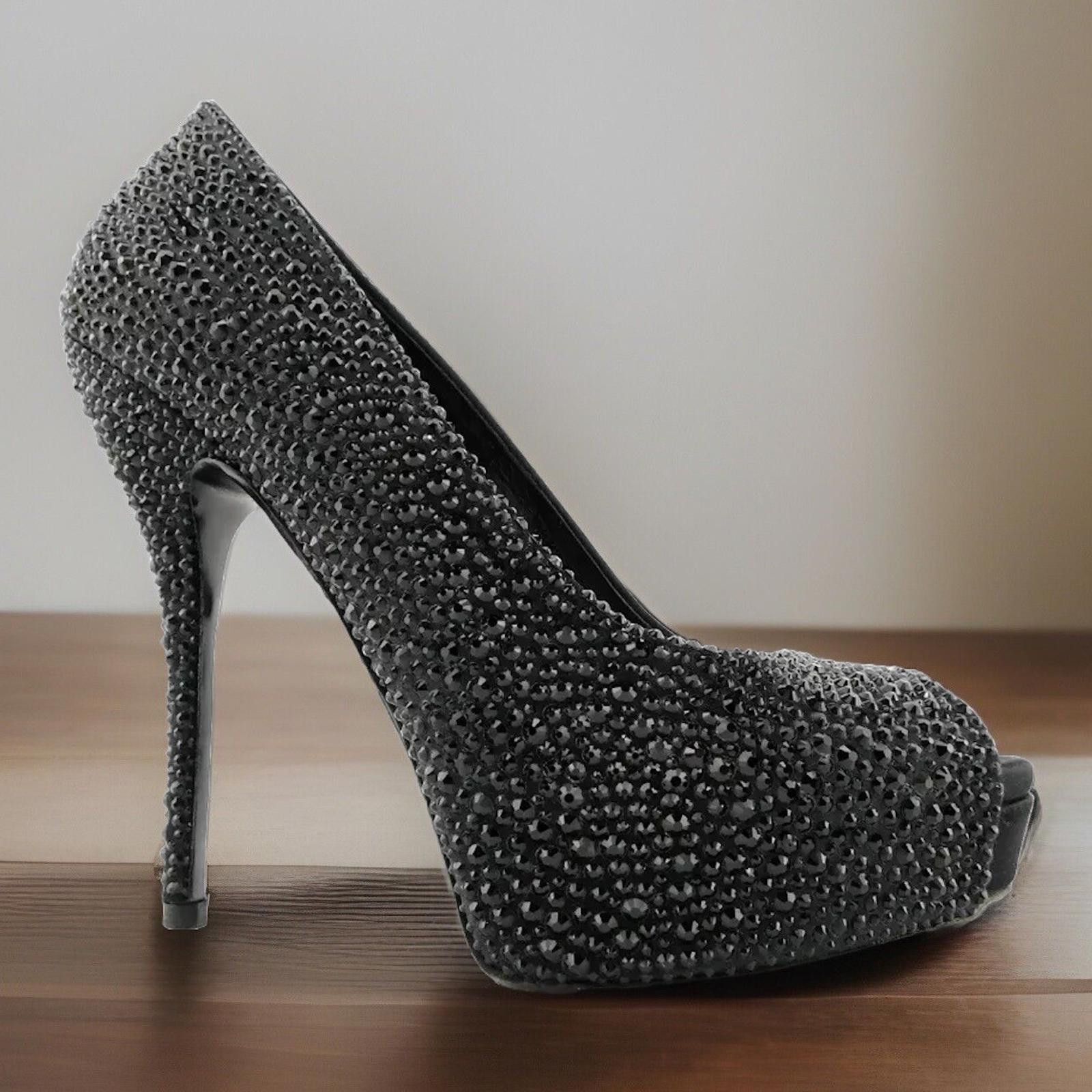 Gucci GUCCI Size 9 Black Crystal ETOILE SOFIA Open Toe Heels Pumps Size US 9 / IT 39 - 7 Thumbnail