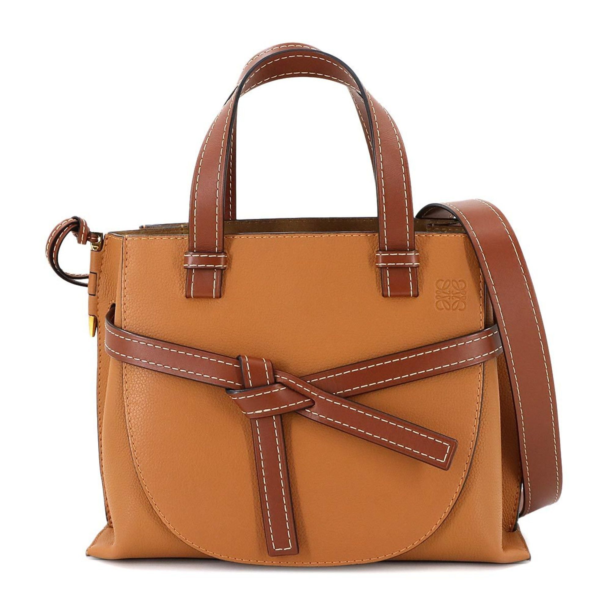 Loewe Gate Small 2Way Hand Shoulder Bag Leather Light Camel Brown Gold Hardware 321.12.u61 Top Handle, Women's