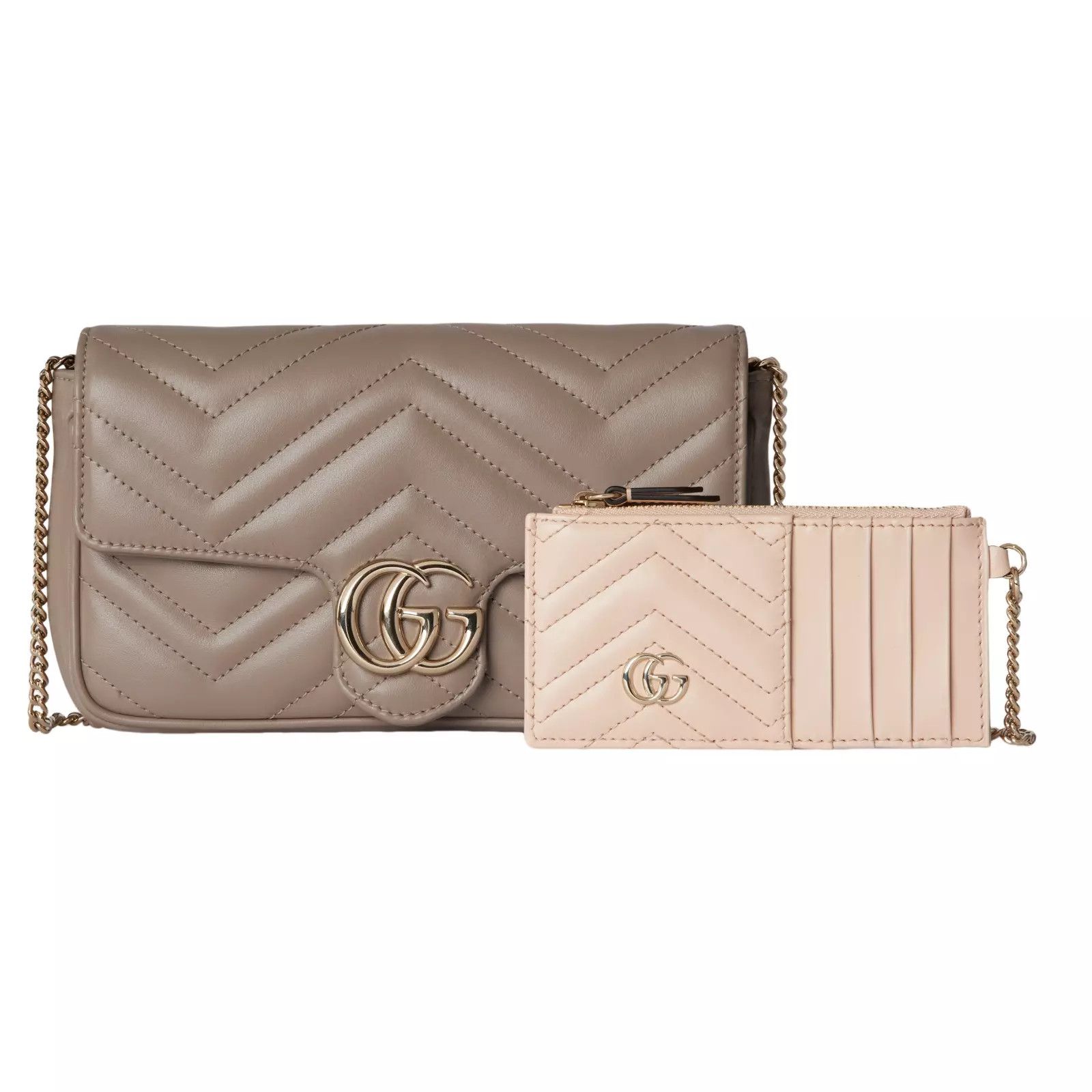 GUCCI GG Marmont Small Taupe Chevron Shoulder Bag