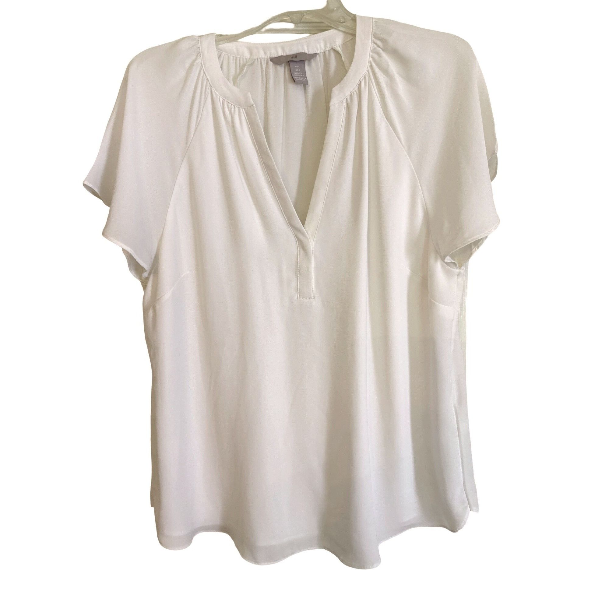 H&M H&M Womens Layered V Neck Blouse Large White All Polyester S Size L / US 10 / IT 46 - 1 Thumbnail