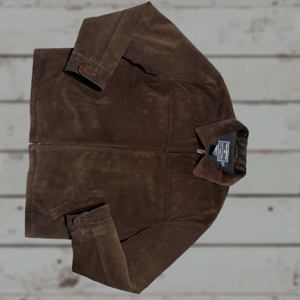 Vintage VINTAGE Polo Sport Ralph Lauren Suede Leather Bomber Jacket XL Men Brown Leather Lined 90s Workwear Patina Distressed Designer Casual Shirt? Size US XL / EU 56 / 4 - 1 Thumbnail