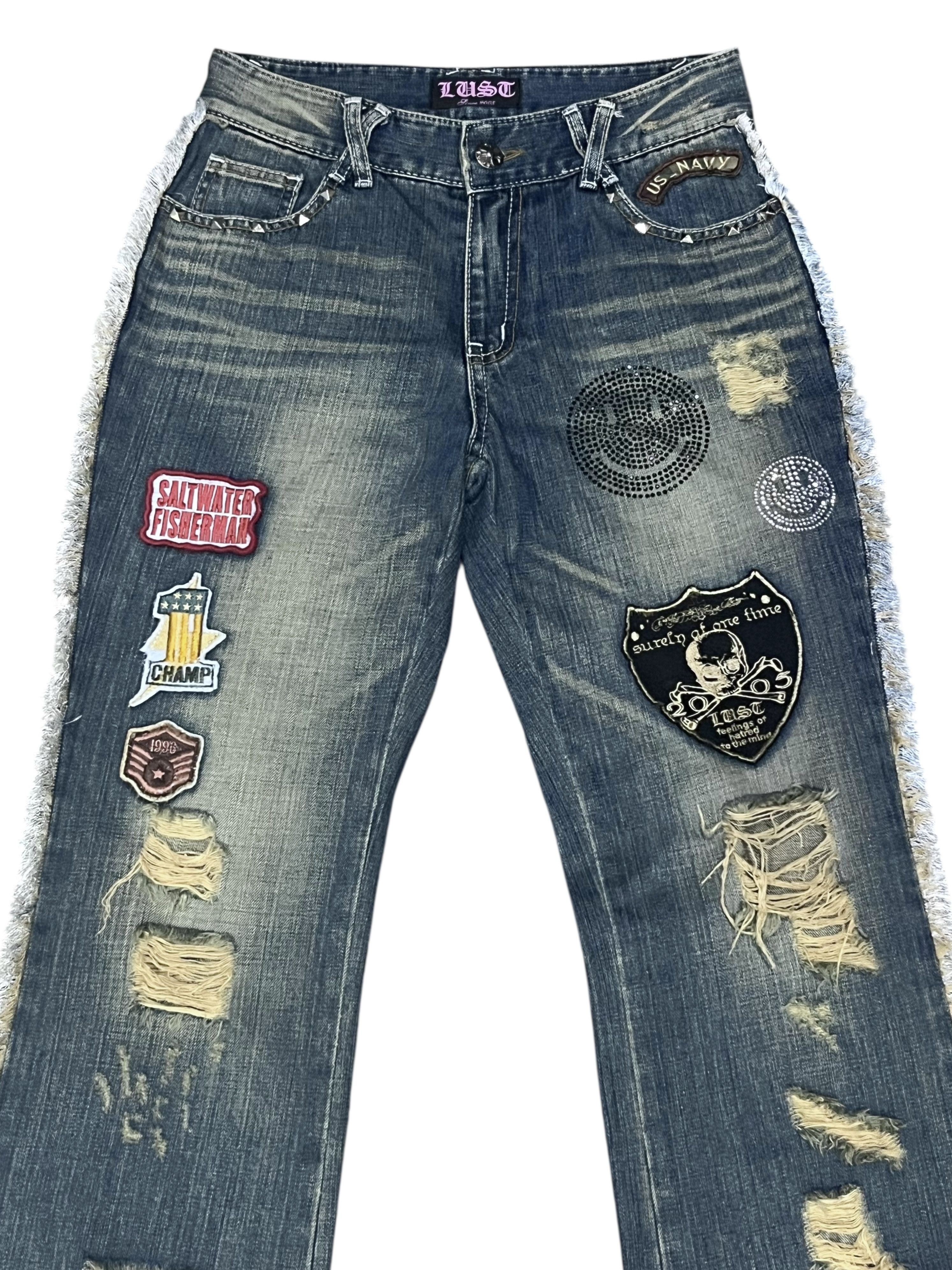 Japanese Brand LUSC Distressed Flare Jeans Patchwork, Ripped, Raw Hem Rare Size 28" / US 6 / IT 42 - 6 Thumbnail