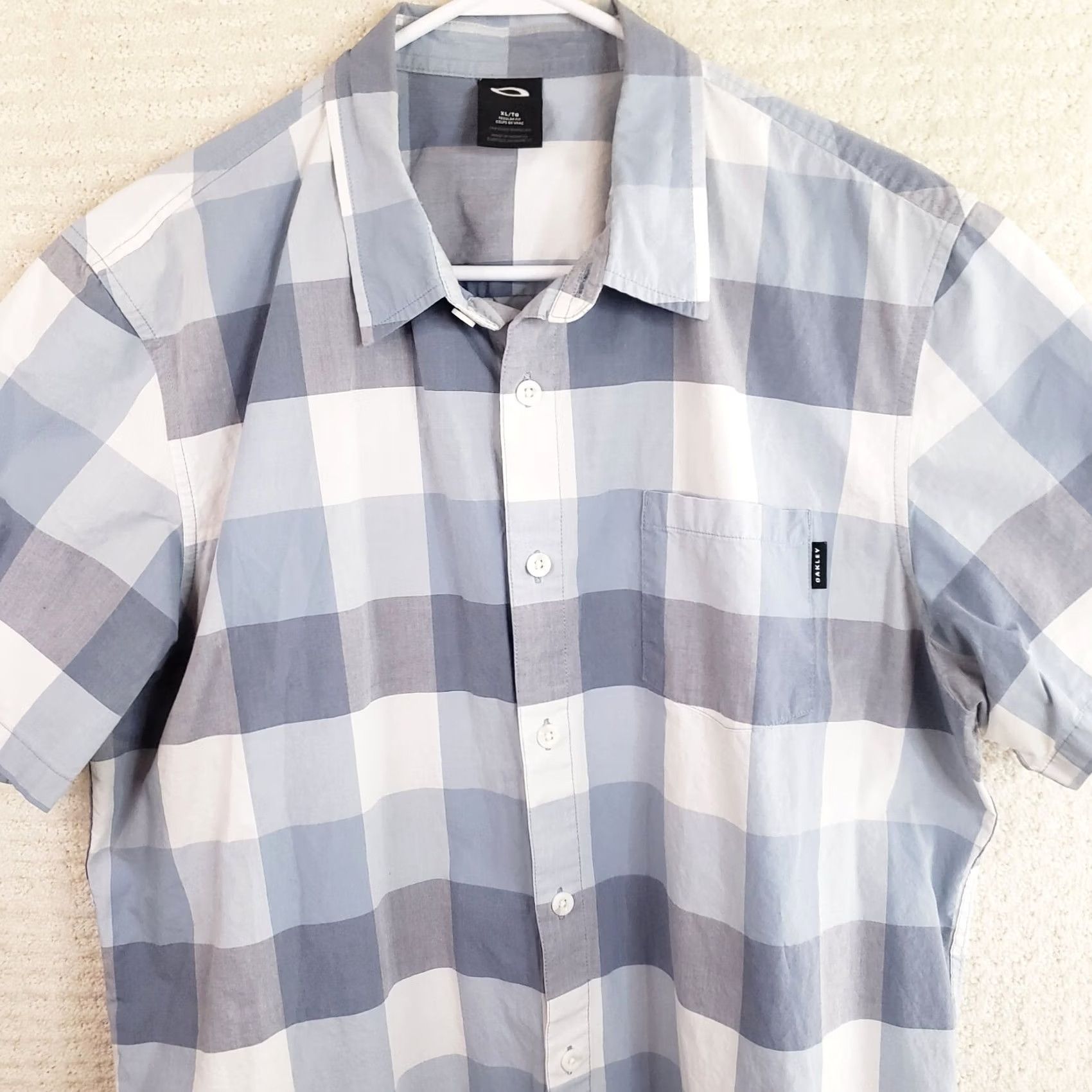 Oakley OAKLEY Gray White Blue Plaid Short Sleeve Button-Down Shirt - Mens XL Size US XL / EU 56 / 4 - 2 Thumbnail