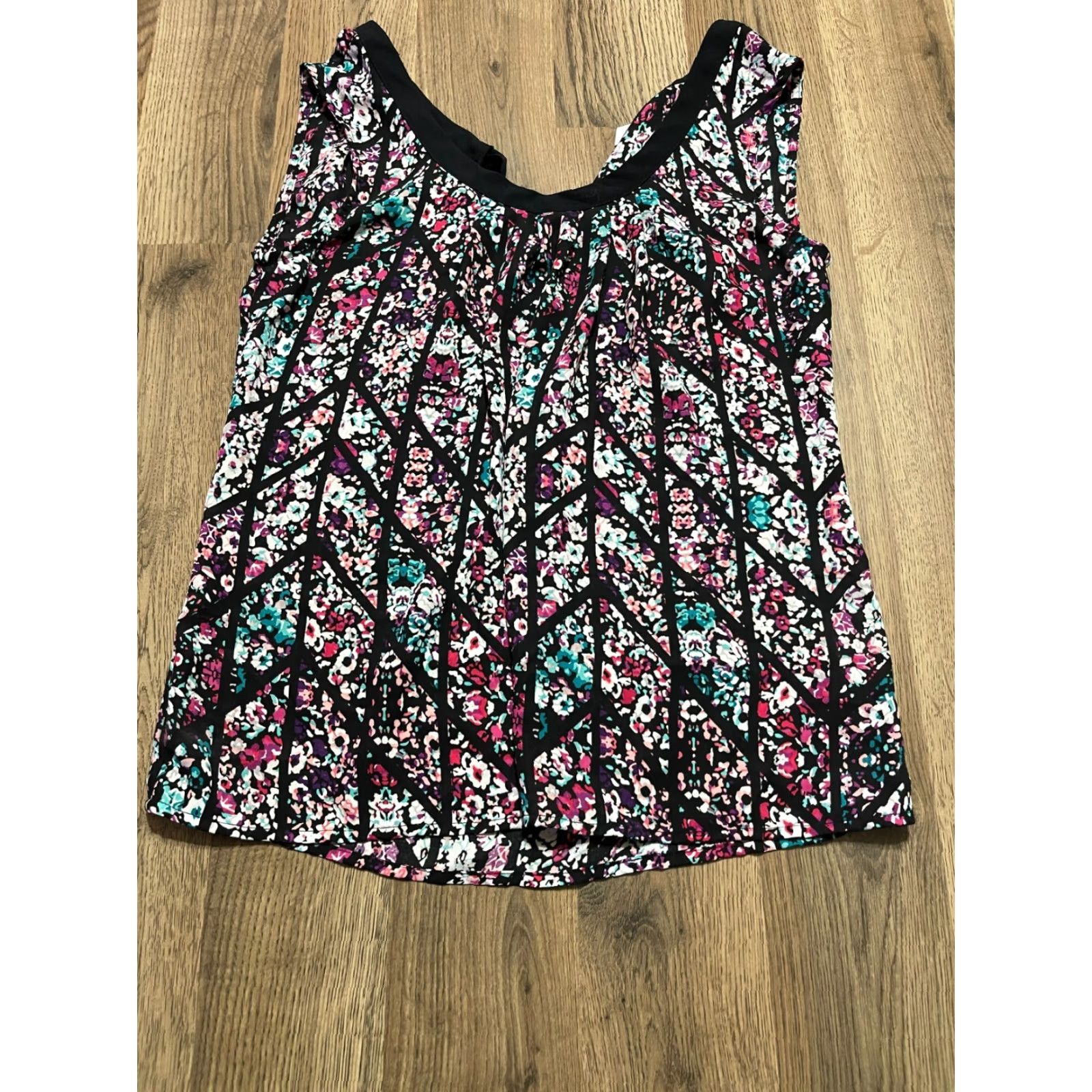 Vintage Candie's Tank Top Women's Size S Black Purple Floral Tie in Back Tank Camisole Shirt Womens Size S / US 4 / IT 40 - 2 Thumbnail