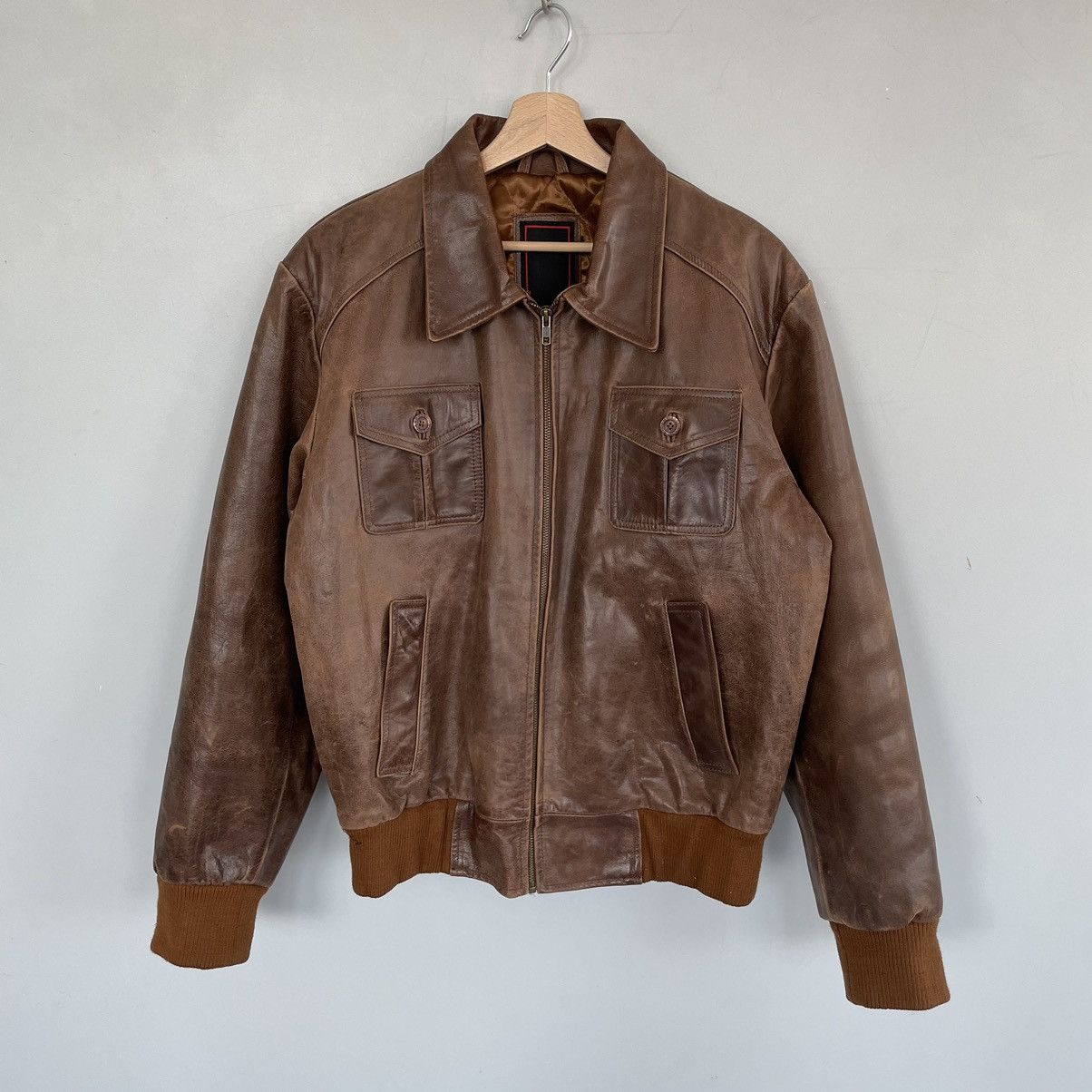 Leather Jacket × Made In Usa × Vintage Vintage distressed
