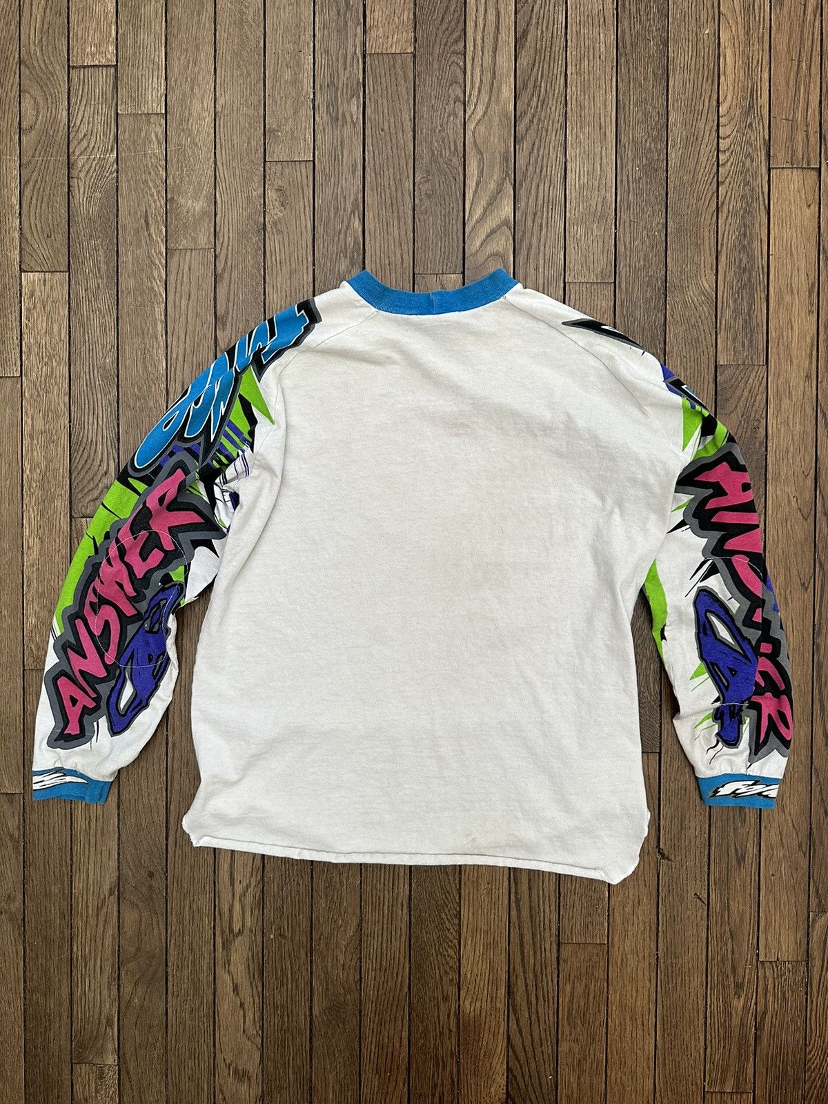 Vintage AMAZING RARE Vintage 90s " Answer Force " Neon Long Sleeve Size US L / EU 52-54 / 3 - 7 Thumbnail