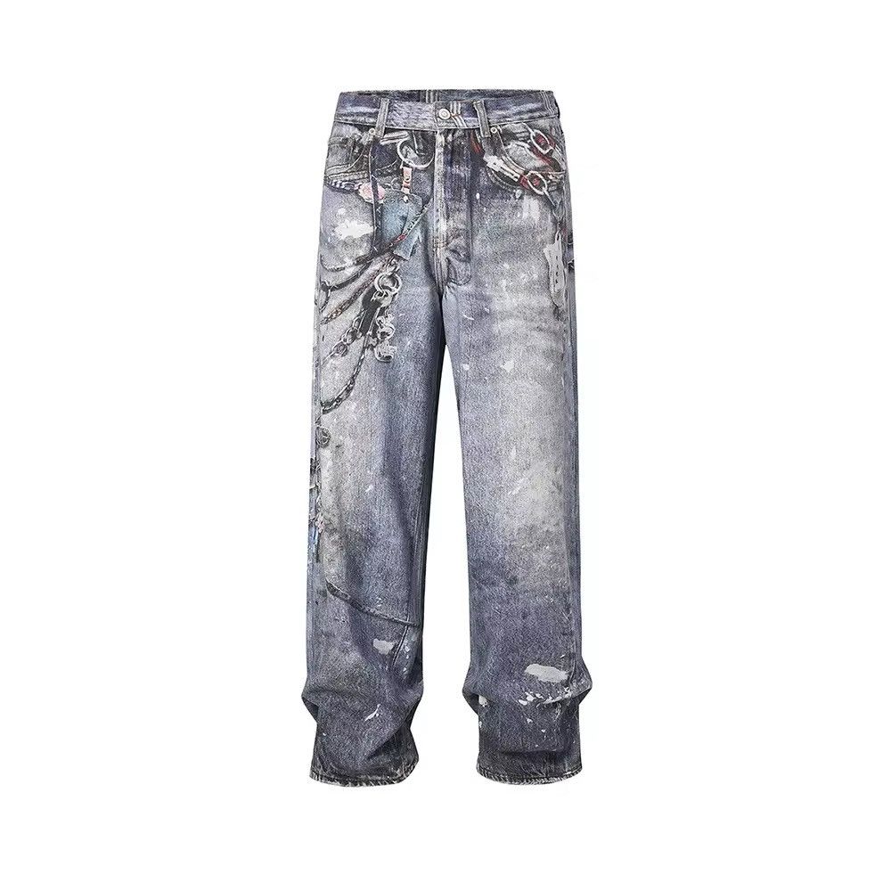 Designer Streetwear Skull Washed Gothic Baggy Pants Size US 30 / EU 46 - 3 Thumbnail
