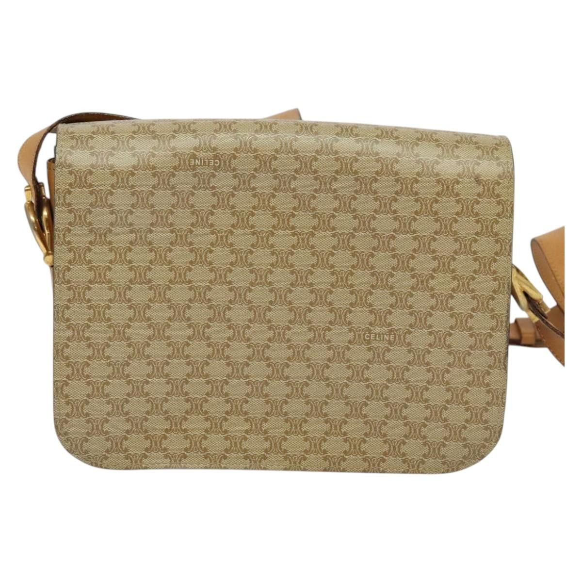 Celine CELINE Macadam Canvas Horse Carriage Shoulder Bag Beige Gold Size ONE SIZE - 3 Thumbnail