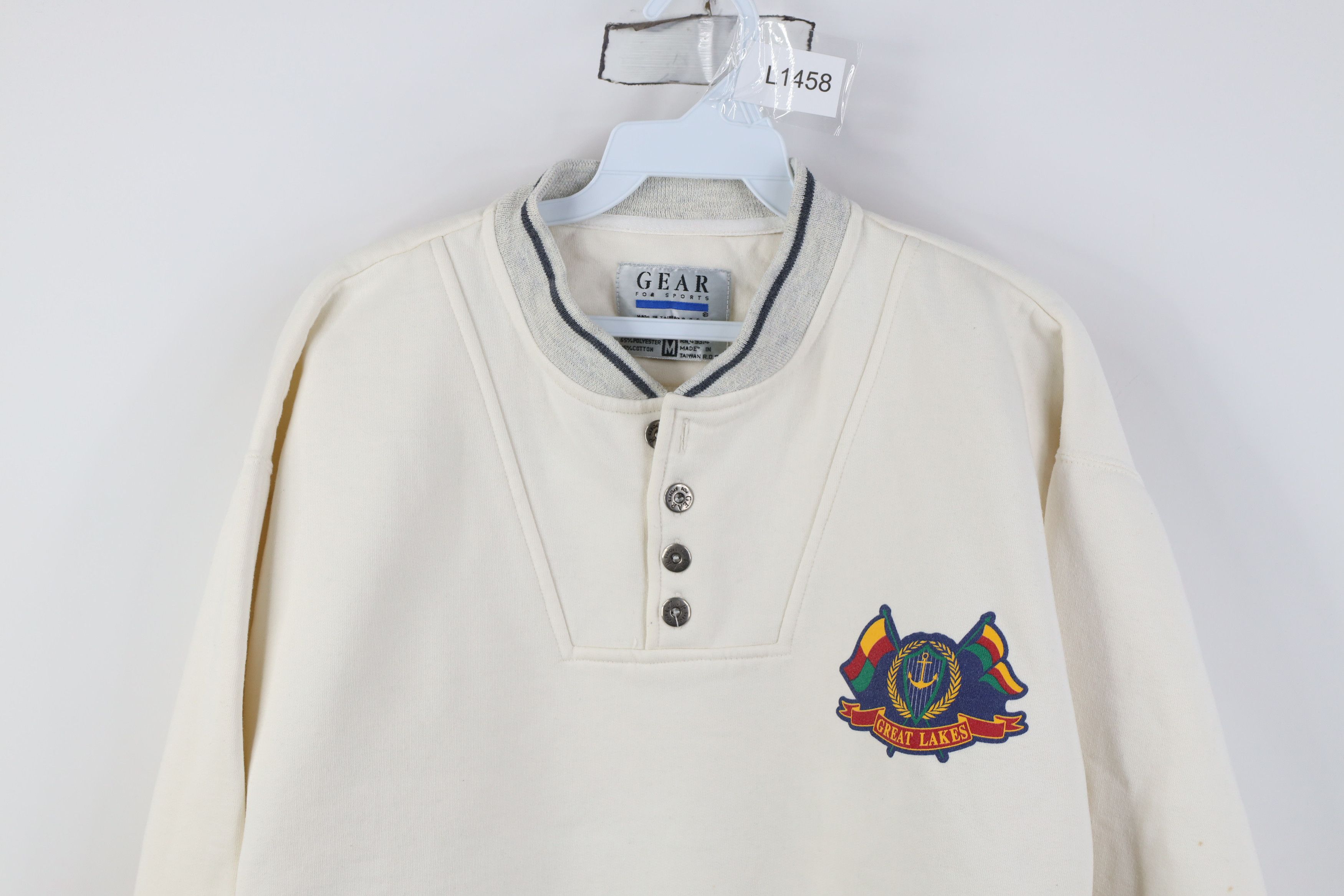 Vintage Vintage 90s Great Lakes Michigan Henley Sweatshirt Cream Size US M / EU 48-50 / 2 - 2 Thumbnail