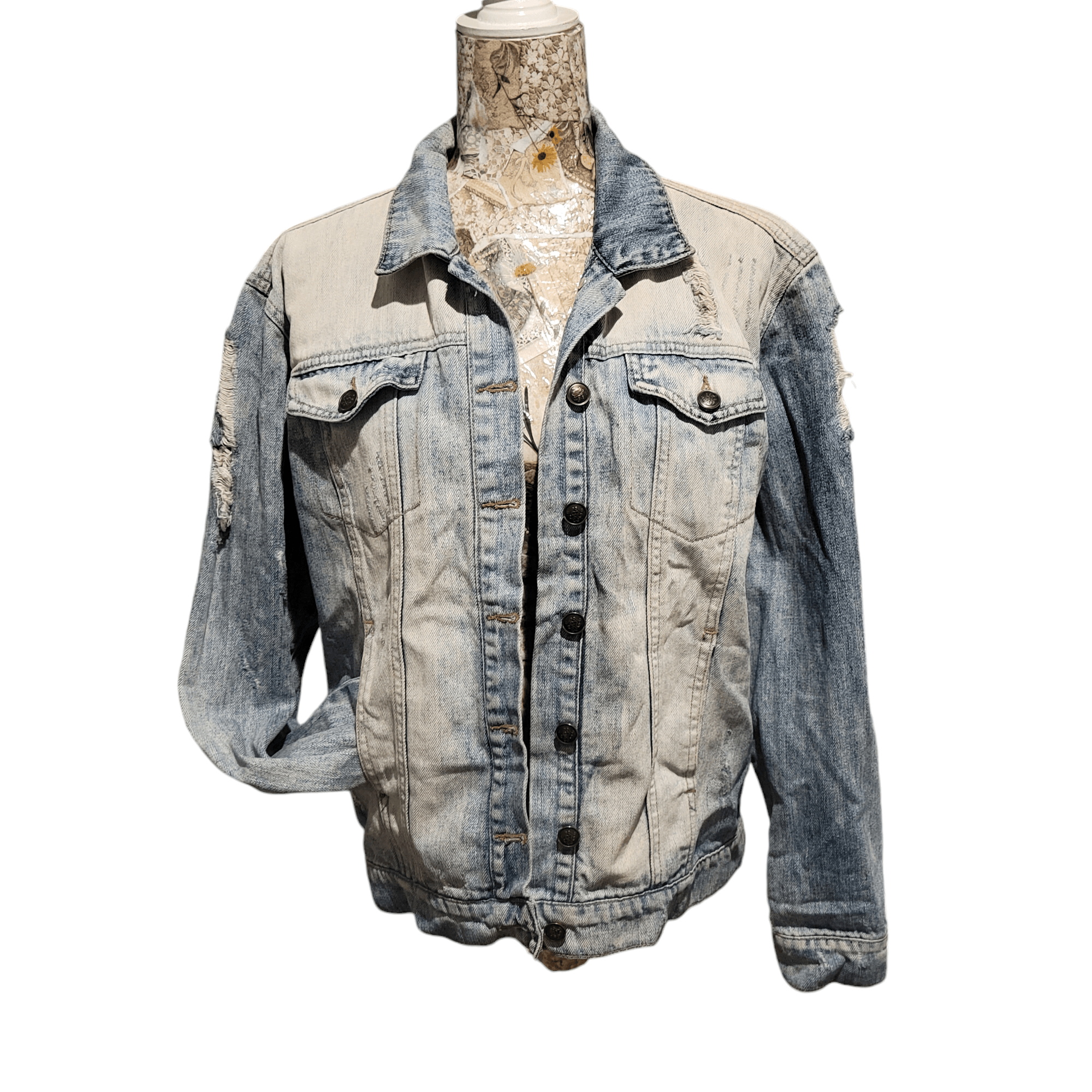 Jessica Simpson Jessica Simpson Distressed Faded Blue Denim Jean Jacket Size M / US 6-8 / IT 42-44 - 3 Thumbnail