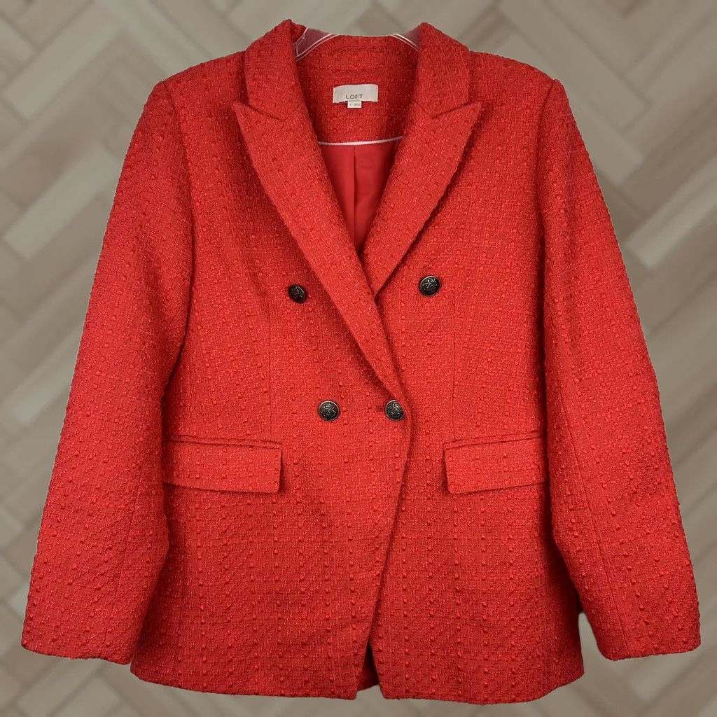 Ann Taylor Ann Taylor Loft Blazer Women 4 Salmon Tweed Preppy Old Money Corpcore Casual Business Button Long Sleeve Collared Lined Pockets Red Elegant Office Size S / US 4 / IT 40 - 1 Thumbnail