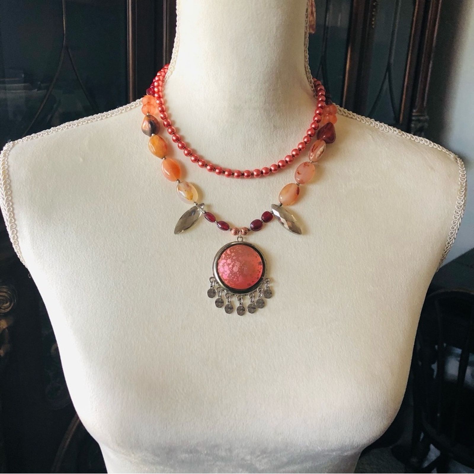 Handmade Handcrafted repurpose double strand carnelian necklace Size ONE SIZE - 5 Thumbnail
