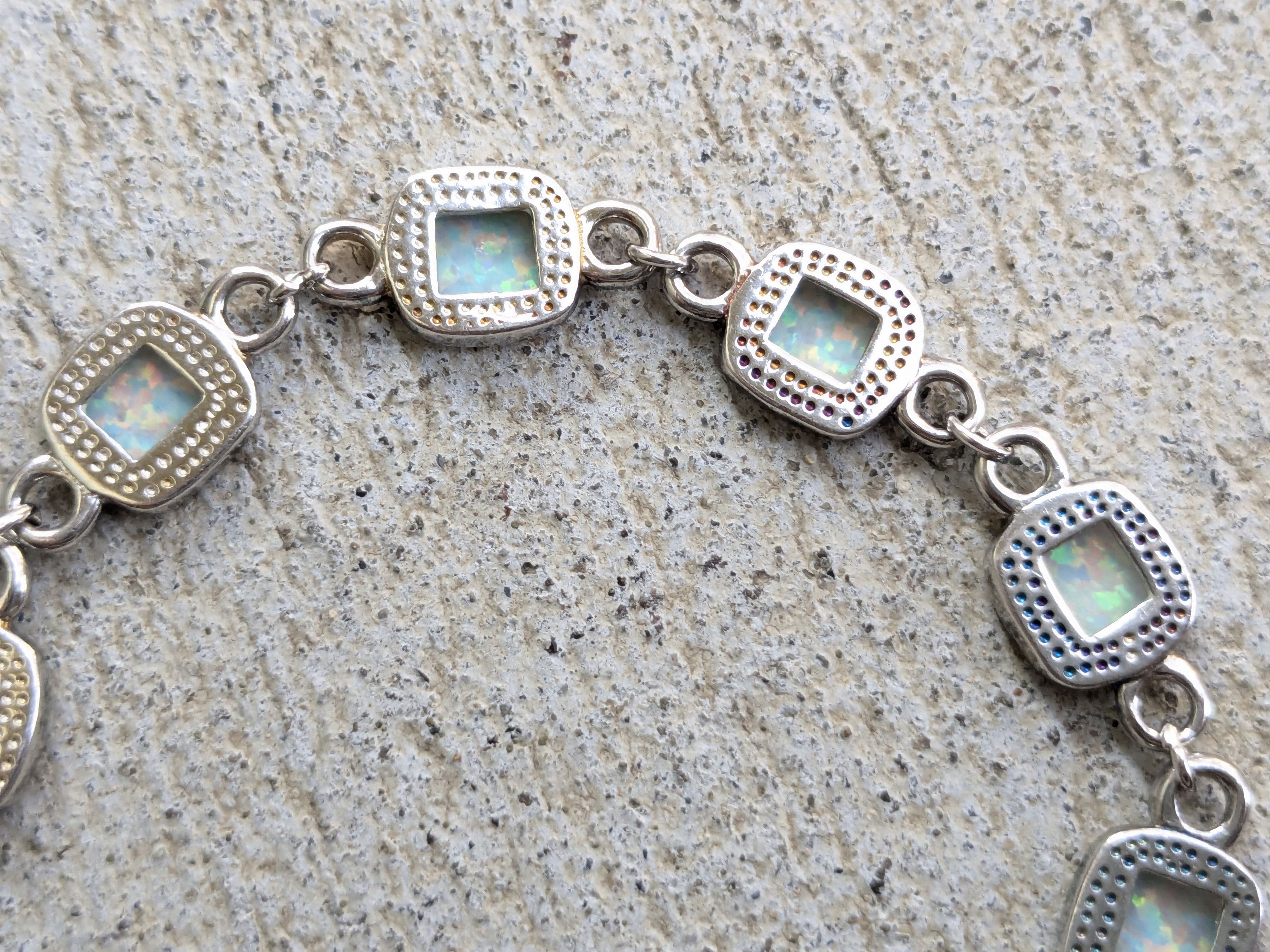 Jewelry Vintage Sterling Silver Bracelet Opal Chain 7.75" Y2K Size ONE SIZE - 10 Thumbnail