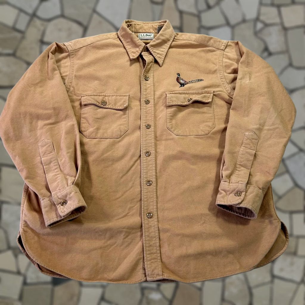 Vintage L.L. Bean Shirt Mens XL Brown Chamois Flannel Pheasant Embroidered Hunting USA Size US XL / EU 56 / 4 - 1 Thumbnail