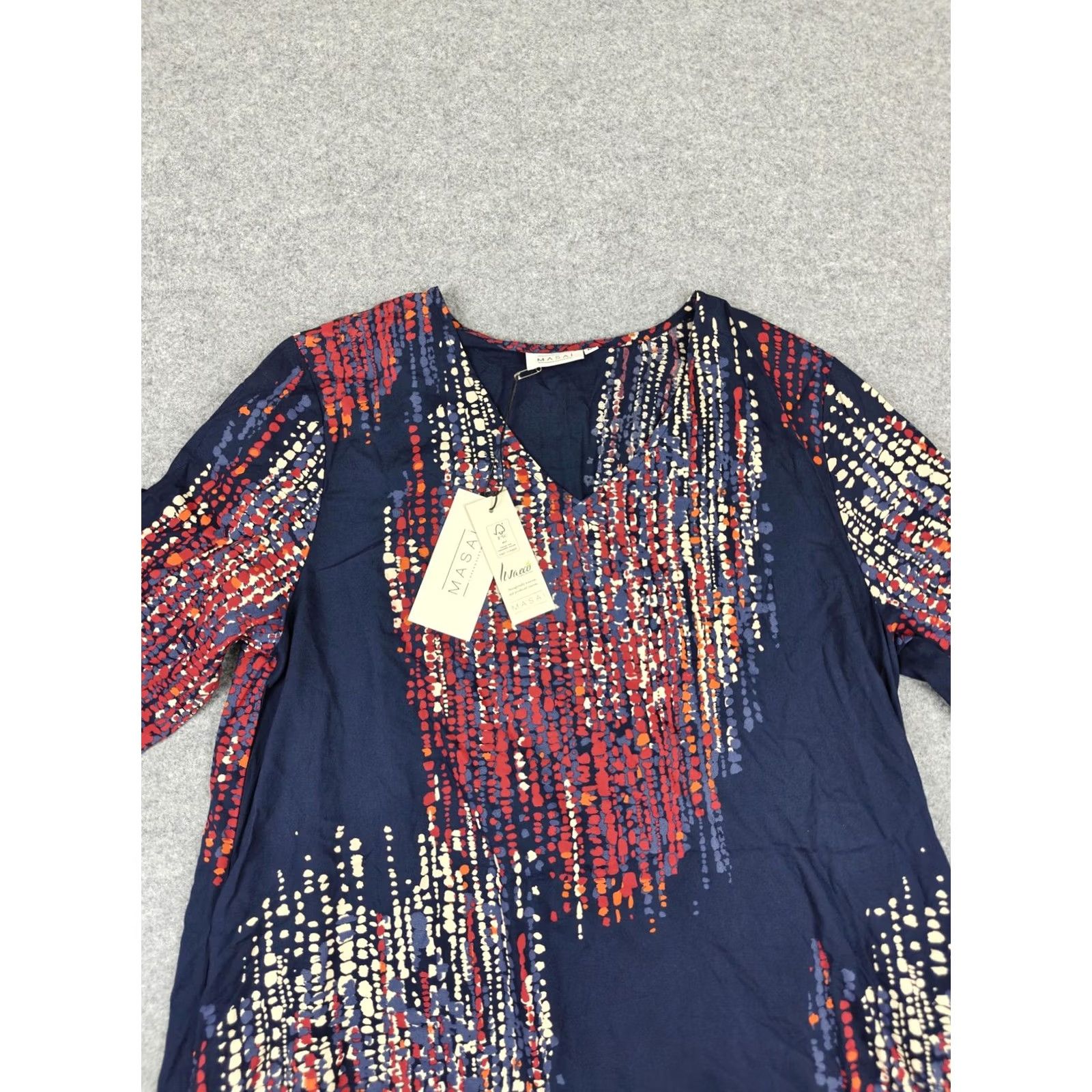 Vintage Masai Dress Womens Medium Blue MaNusala Abstract A-Line 3/4 Sleeve Midi New Size M / US 6-8 / IT 42-44 - 2 Thumbnail