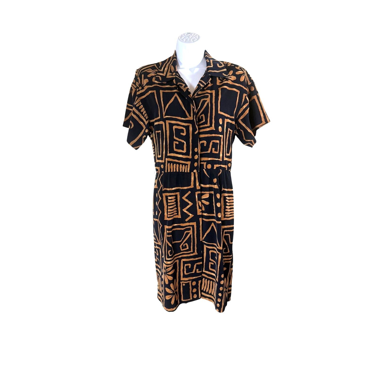 Vintage Vintage 80s Jessica Howard Black & Ochre Tribal Print Dress Size M / US 6-8 / IT 42-44 - 1 Thumbnail